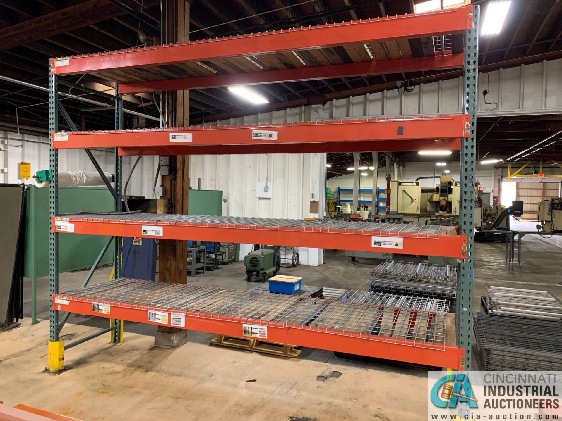 SECTION 3' X 12' X 10' HIGH PALLET RACK, (2) UPRIGHTS, (8) 6" X 12' BEAMS, (12) WIRE DECKS