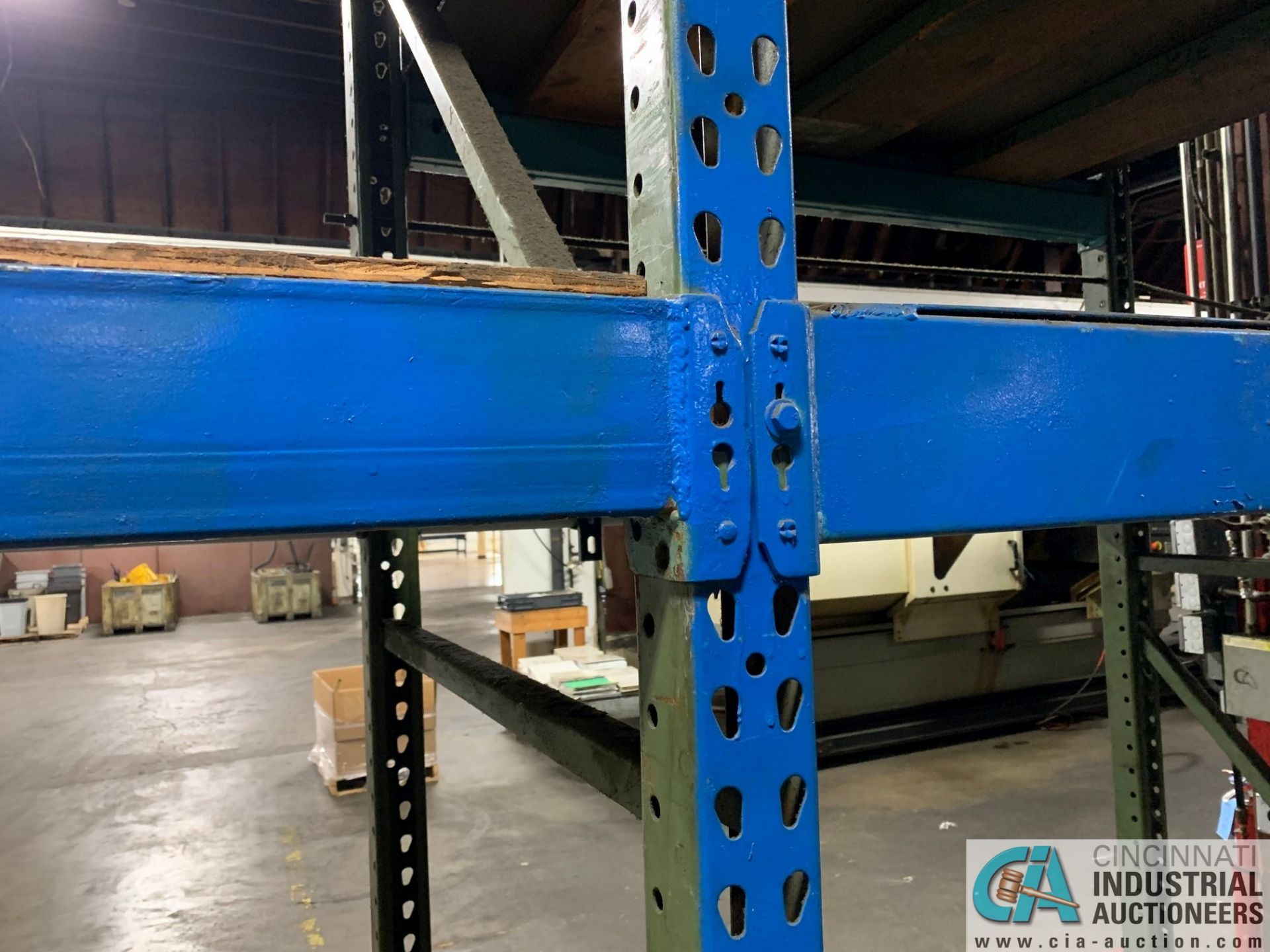 Sections 44" Deep x 5' Wide x 10' High Blue Pallet Rack, (8) Uprights, (30) 5' Beams, with Wood - Image 2 of 3