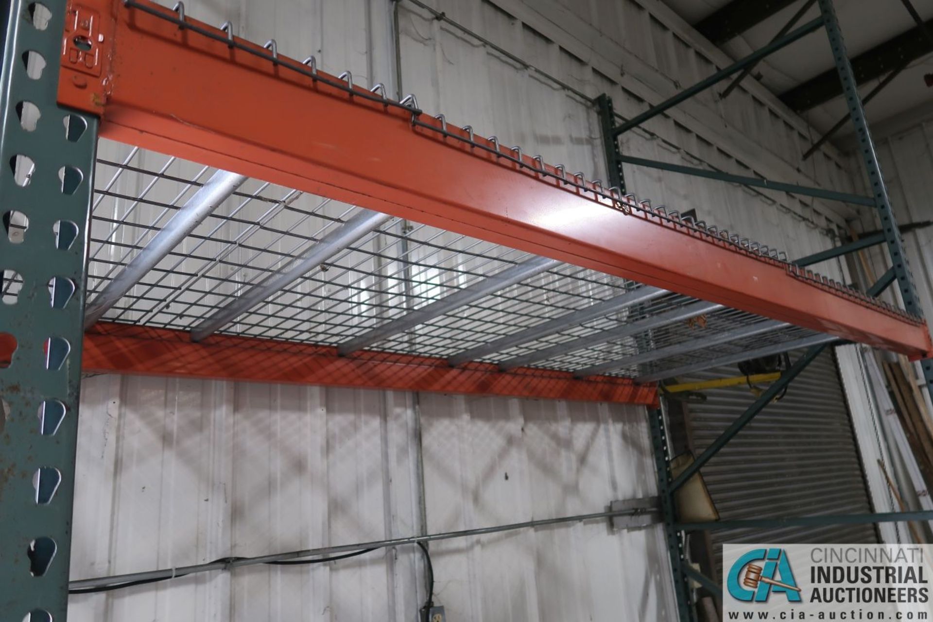 Free-Standing Sections Orange and Green Pallet Rack Along Dock Wall (8) Uprights, (14) Beams, (12) - Image 14 of 17