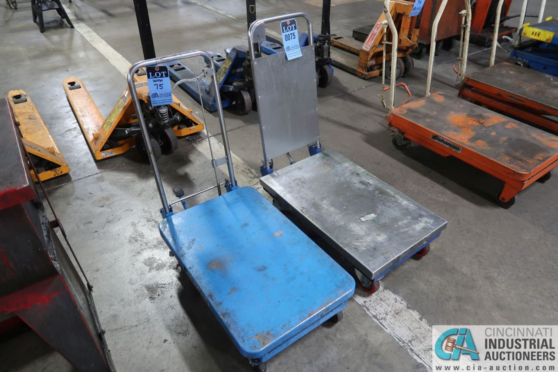 HYDRAULIC DIE LIFT CARTS; 400 LB. CAPACITY VESTIL AND 330 LB. BISHAMON SCISSOR TYPE MANUAL, 27" X - Image 2 of 2