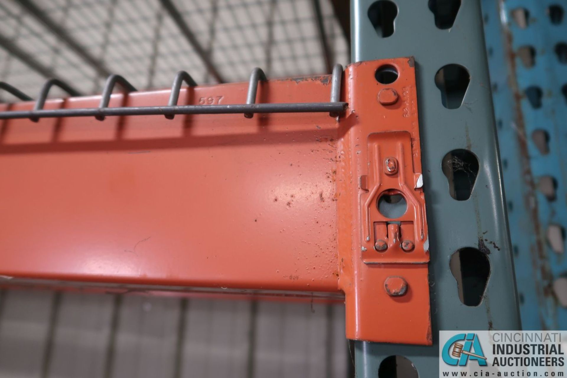 Free-Standing Sections Orange and Green Pallet Rack Along Dock Wall (8) Uprights, (14) Beams, (12) - Image 15 of 17