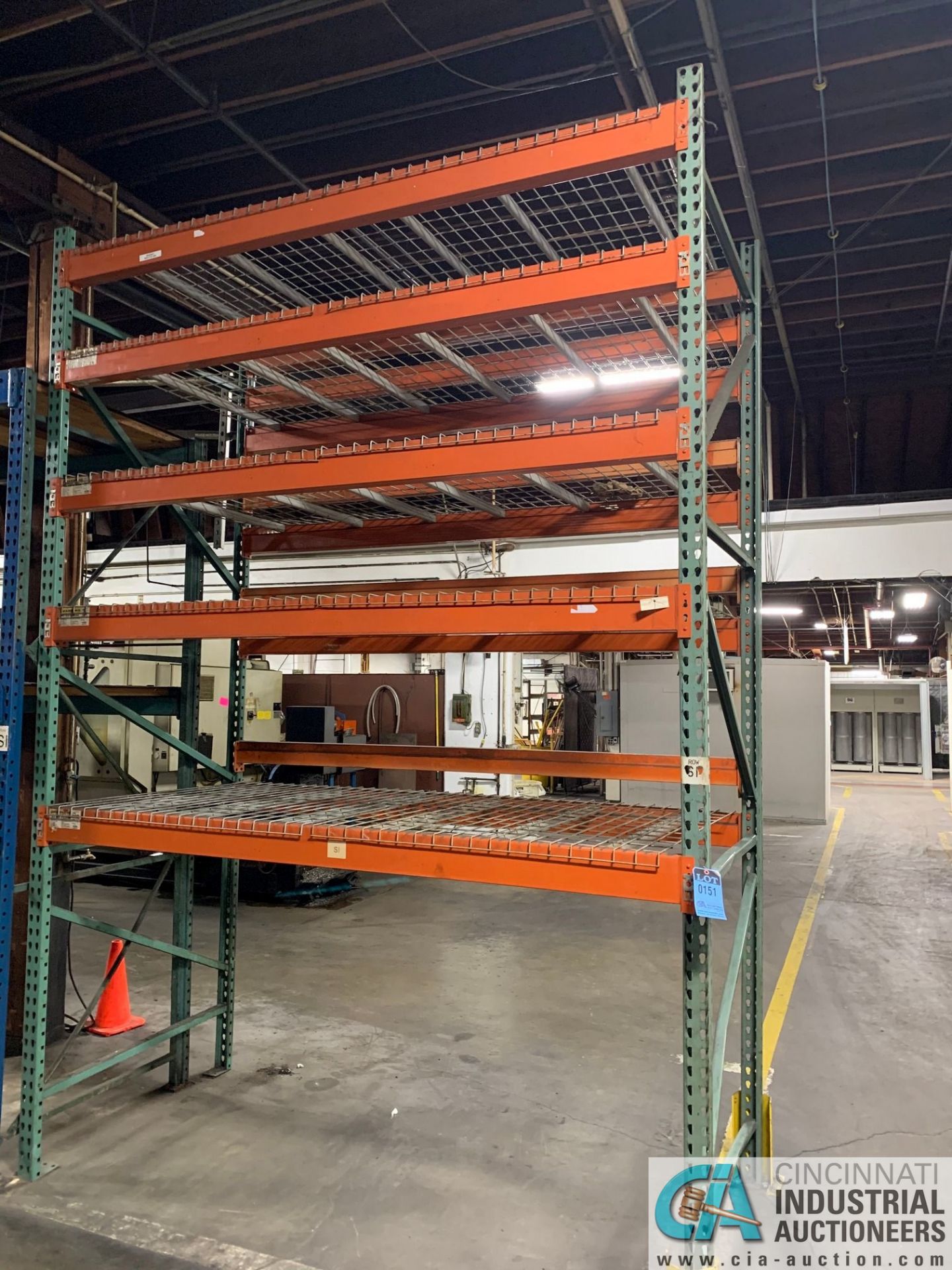 Sections 4' x 8' x 12' High Orange and Green Pallet Rack, (2) Uprights, (10) 5" Beams, (4) 4" Beams,