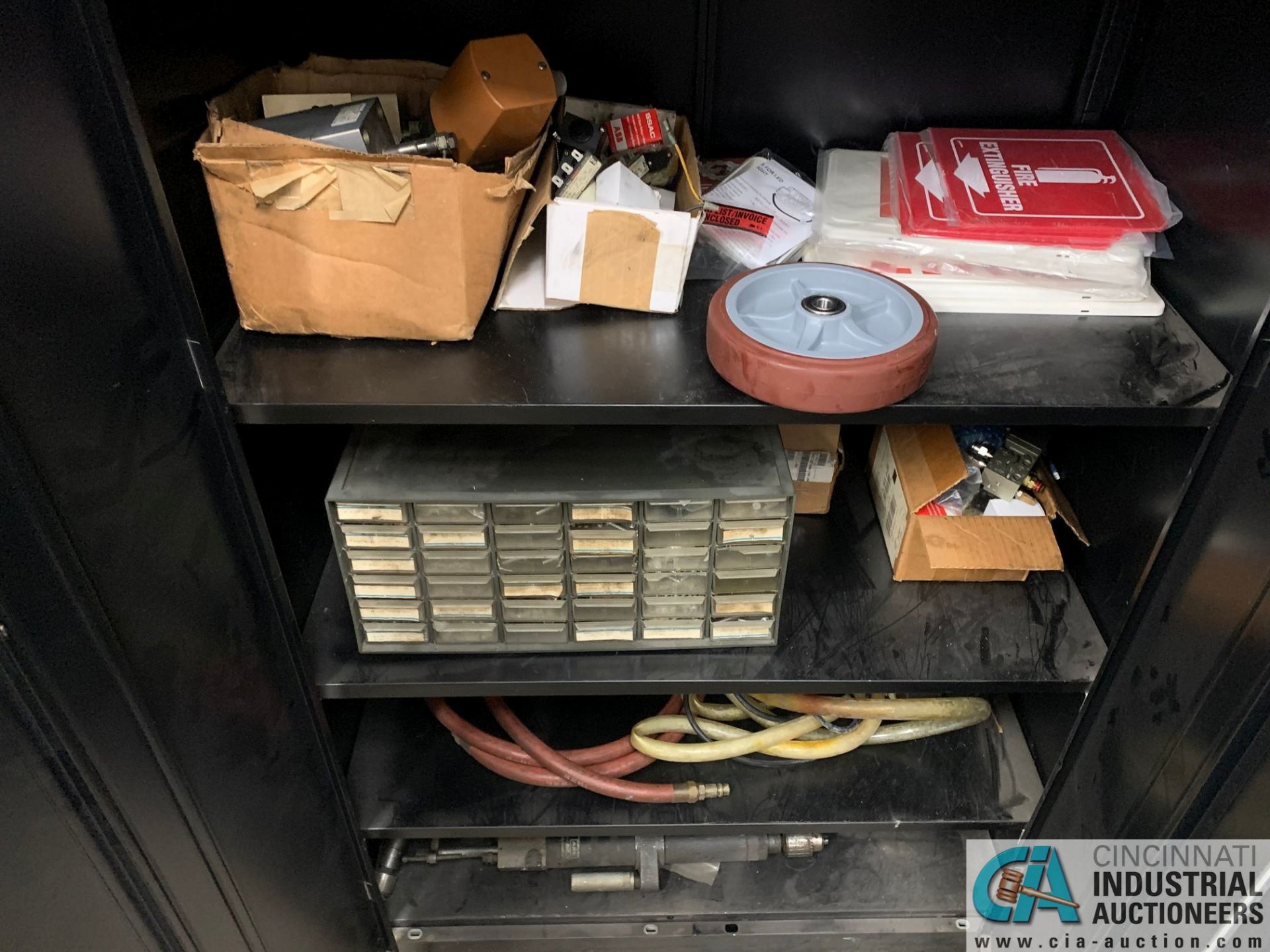 (LOT) (2) CABINETS WITH MAINTENANCE PARTS, ELECTRIC PLUGS, AIR CYLINDERS, SIGNS - Image 6 of 6