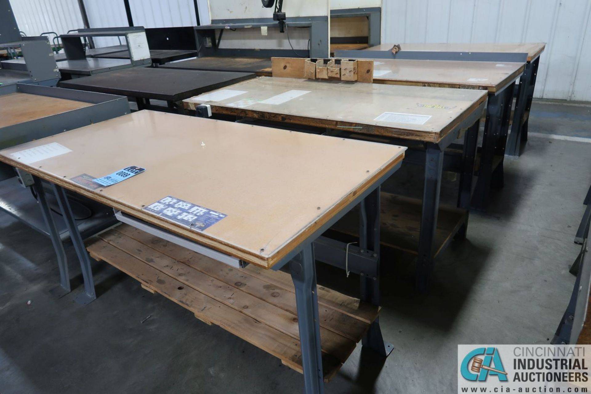 30" X 72" X 34" HIGH STEEL FRAME MAPLE TOP WORK STATIONS