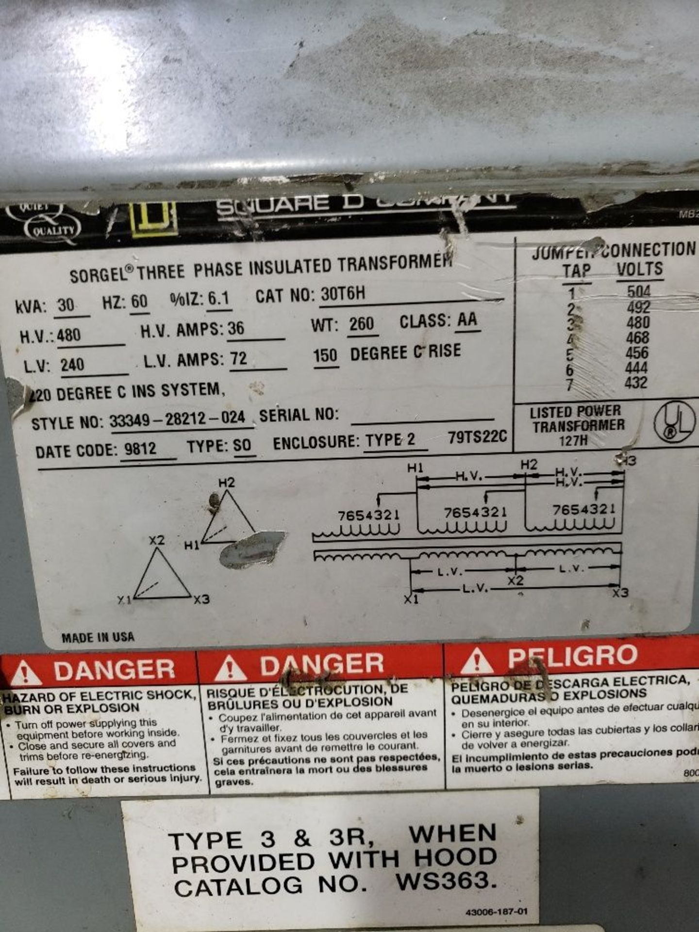 30 KVA SQUARE D TRANSFORMER - Image 2 of 2