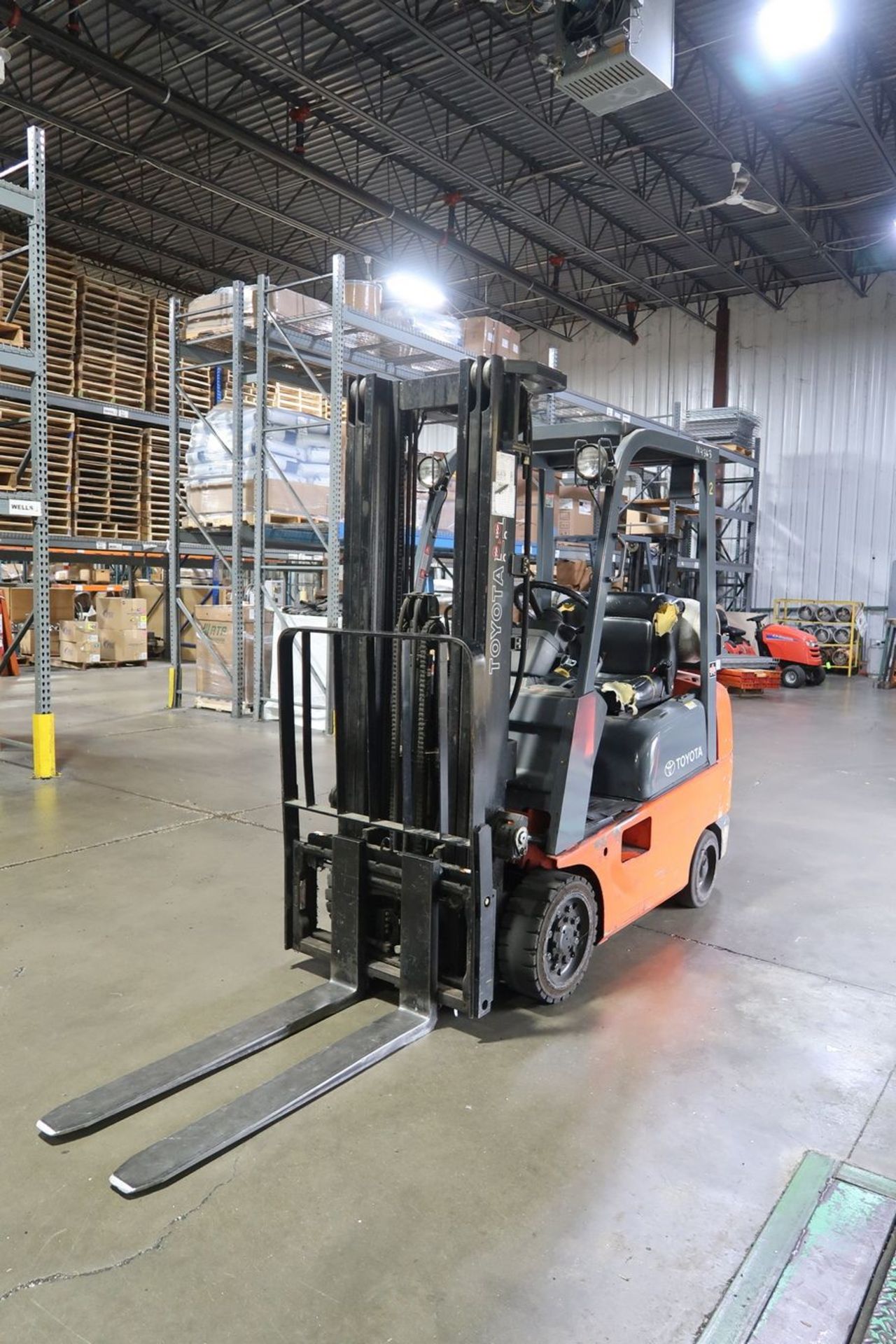 **3,500 LB. TOYOTA MODEL 7FGCSU20 LP GAS SOLID TIRE LIFT TRUCK; S/N 66110-0338, 3-STAGE MAST, 82"
