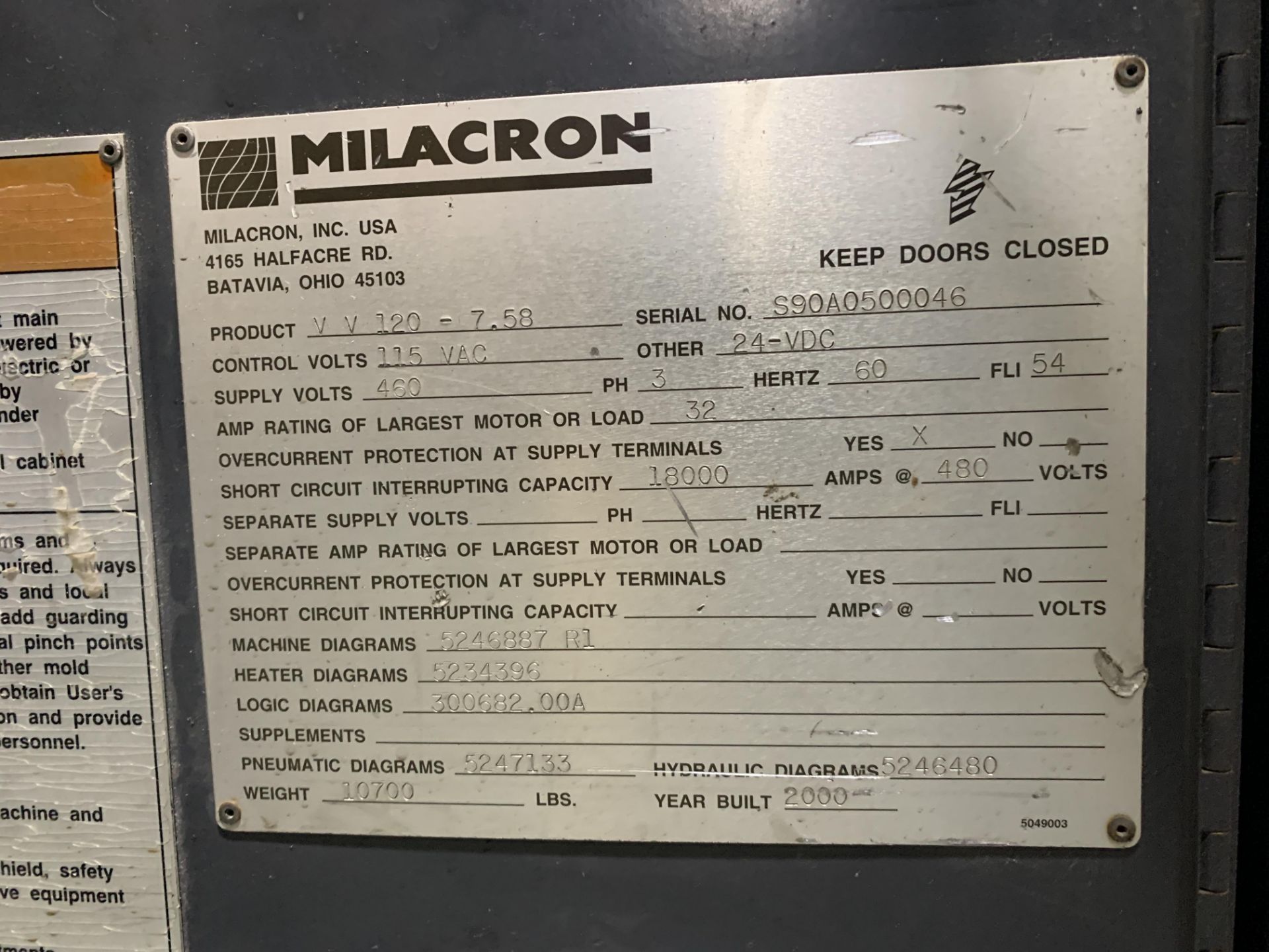 120-TON X 7.58-OZ. FERROMATIK MILACRON MODEL VV120-7.58 PLASTIC INJECTION MOLDING MACHINE (2000) - Image 19 of 19