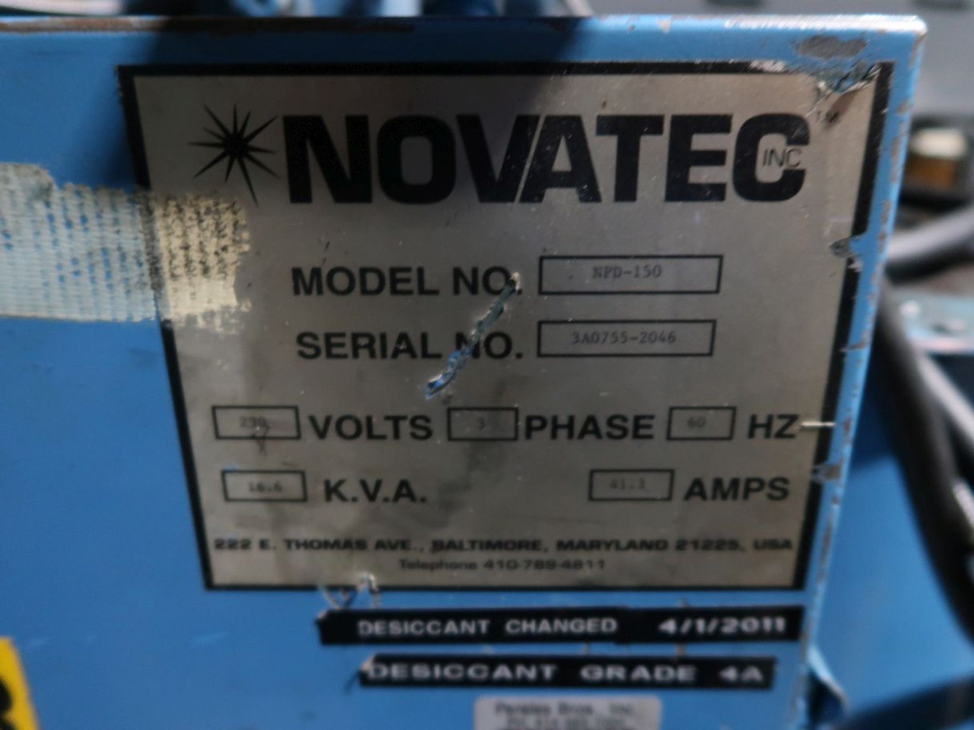 NOVATEC MODEL NPD-100 DRYER; S/N 3A0755-2046 - Image 3 of 3