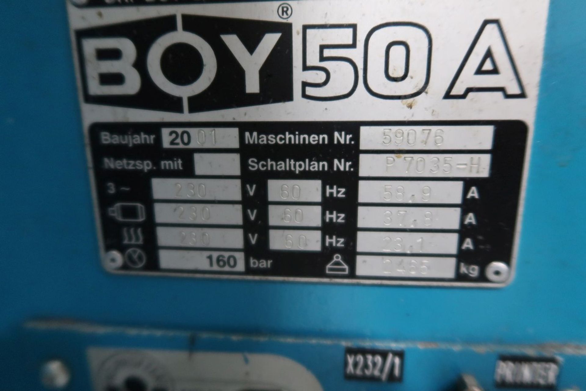 55-TON X 2.32-OZ. BOY MODEL 50A PLASTIC INJECTION MOLDING MACHINE; S/N 59076 (2002) - Image 15 of 15