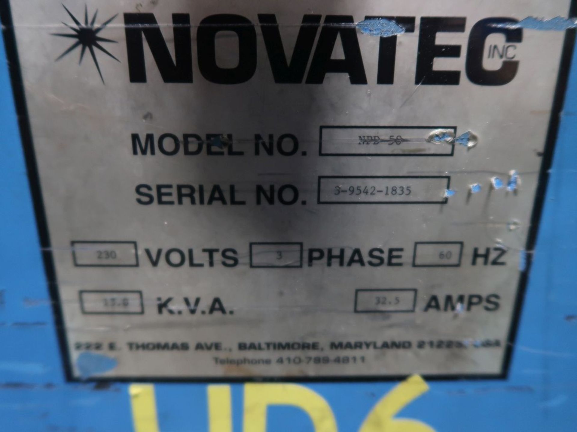 NOVATEC MODEL NPB-50 DRYER; S/N 3-9542-1835 - Image 2 of 2