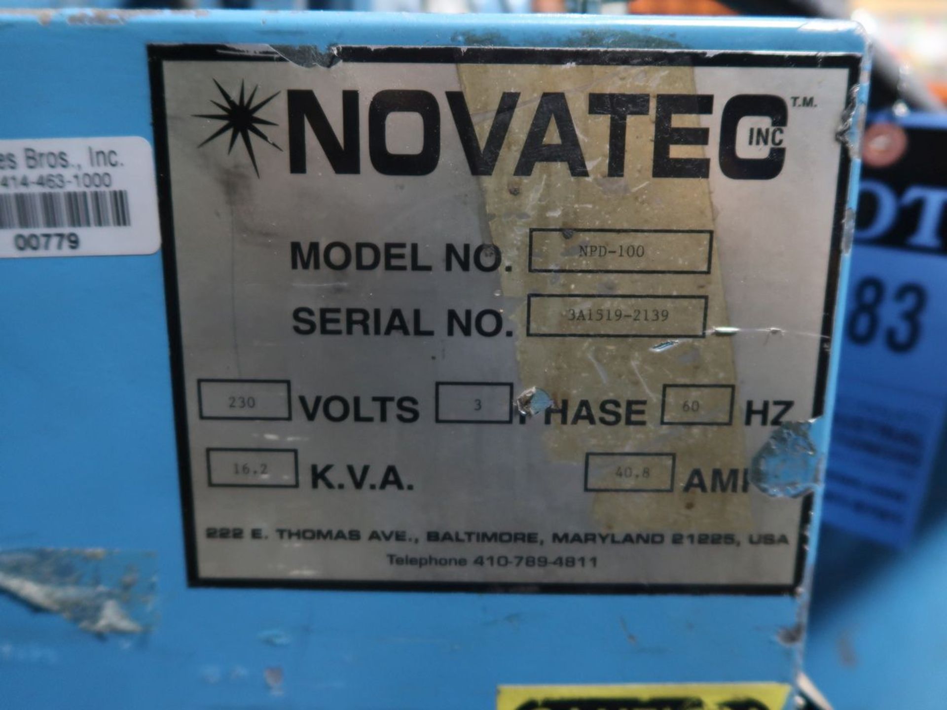 NOVATEC MODEL NPD-100 DRYER; S/N 3A1519-2139 - Image 4 of 4