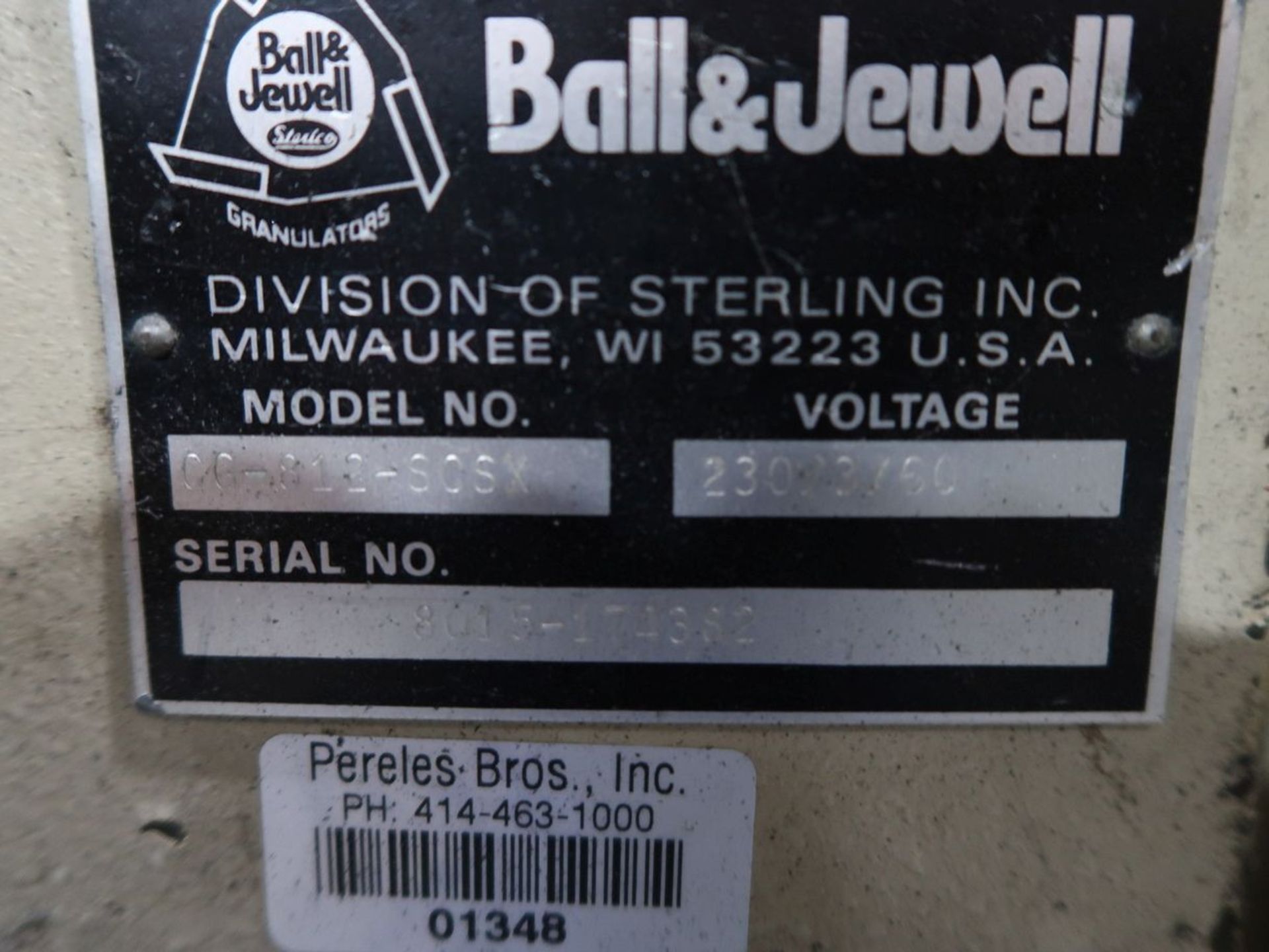 BALL & JEWELL MODEL CG-812-SCSX GRANULATOR; S/N 8015-174382 - Image 3 of 3