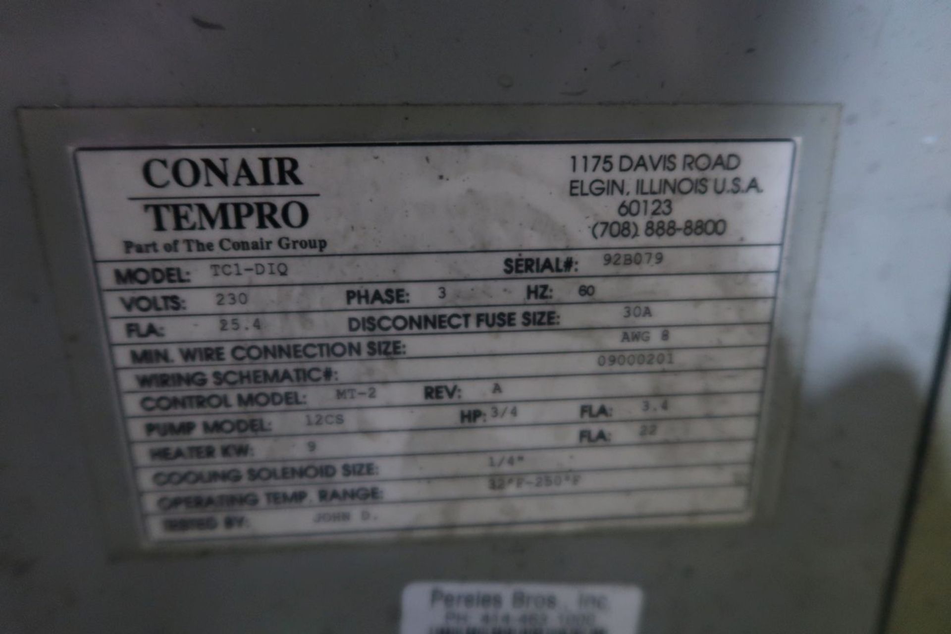 CONAIR MODEL TC1-D1Q TEMPERATURE CONTROLLER; S/N 92B079 - Image 2 of 2