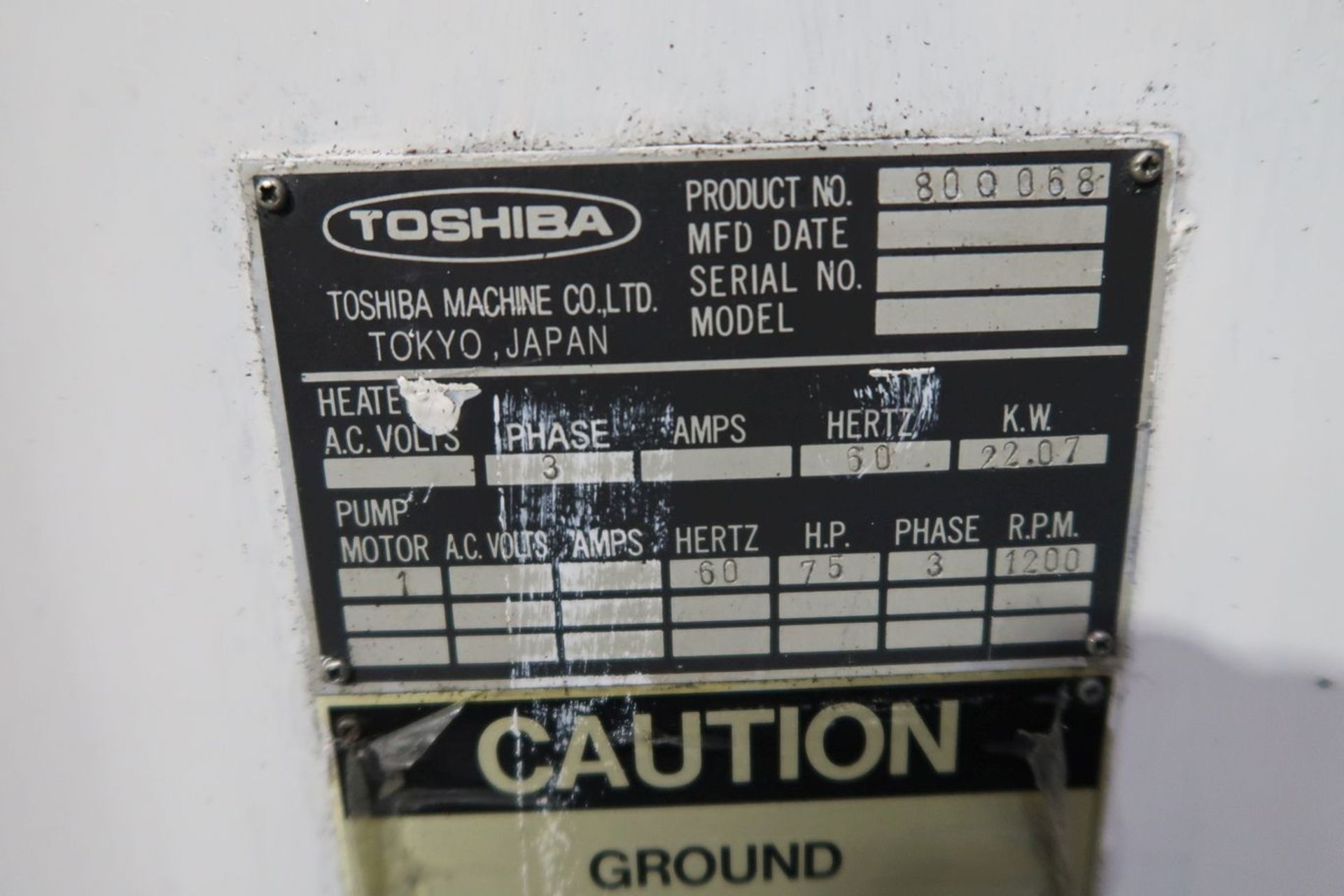 500-TON X 63-OZ. TOSHIBA MODEL 500-27B PLASTIC INJECTION MOLDING MACHINE (NEW 1995) - Image 19 of 19