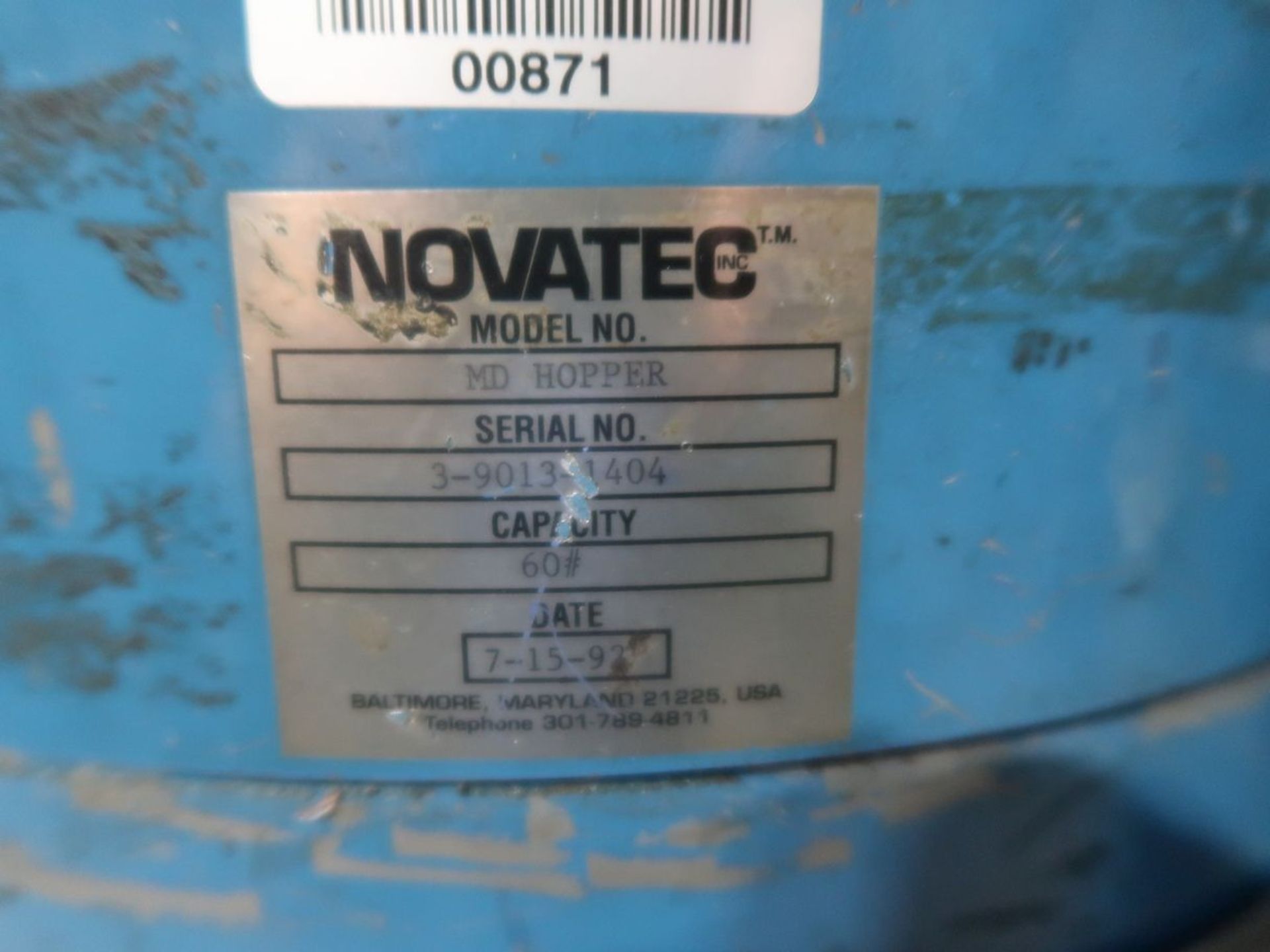 NOVATEC MODEL MD HOPPER; 60 LB CAP - Image 2 of 2