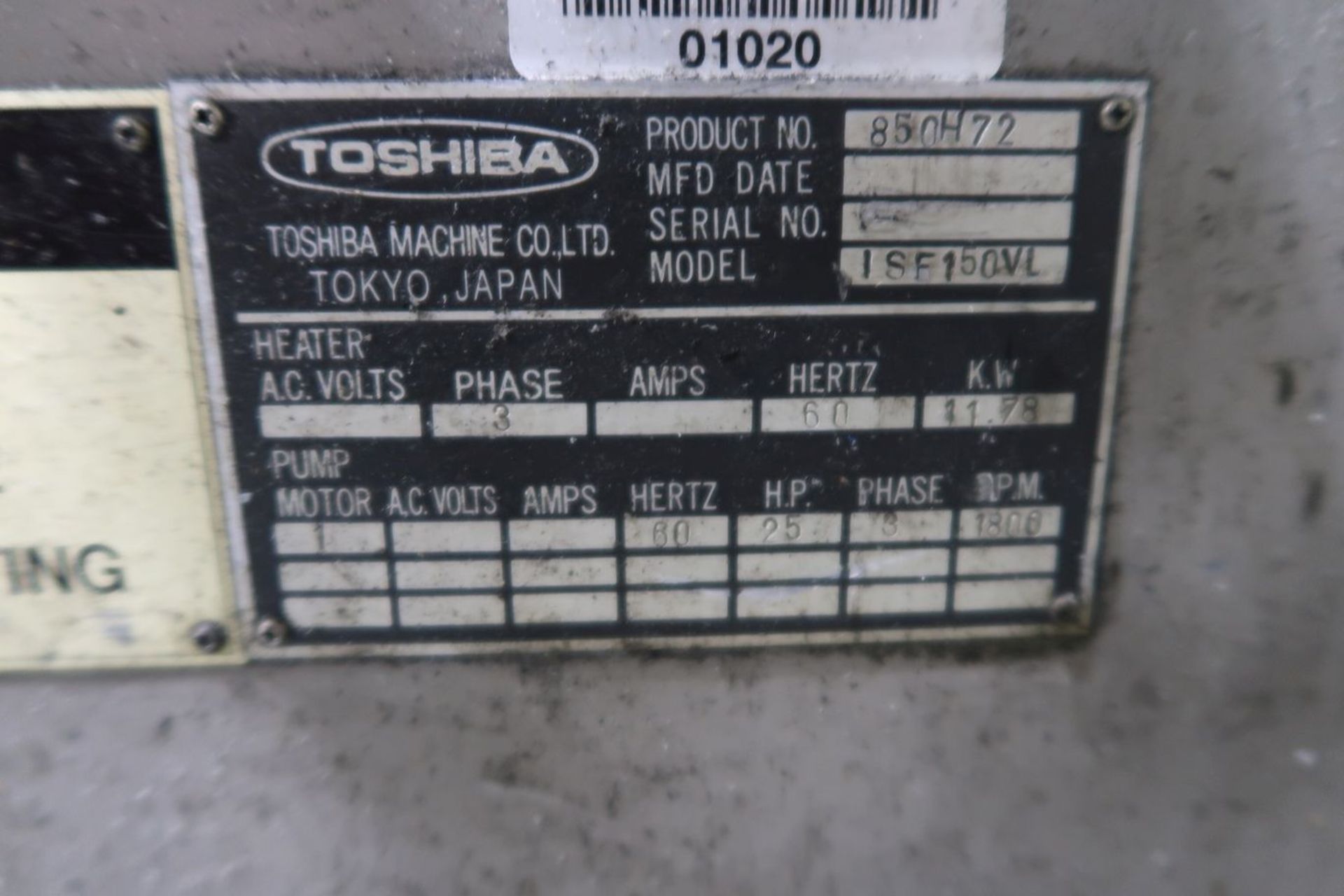 150-TON X 10.2-OZ. TOSHIBA MODEL 1SE150VL-5B PLASTIC INJECTION MOLDING MACHINE (1993) - Image 16 of 16