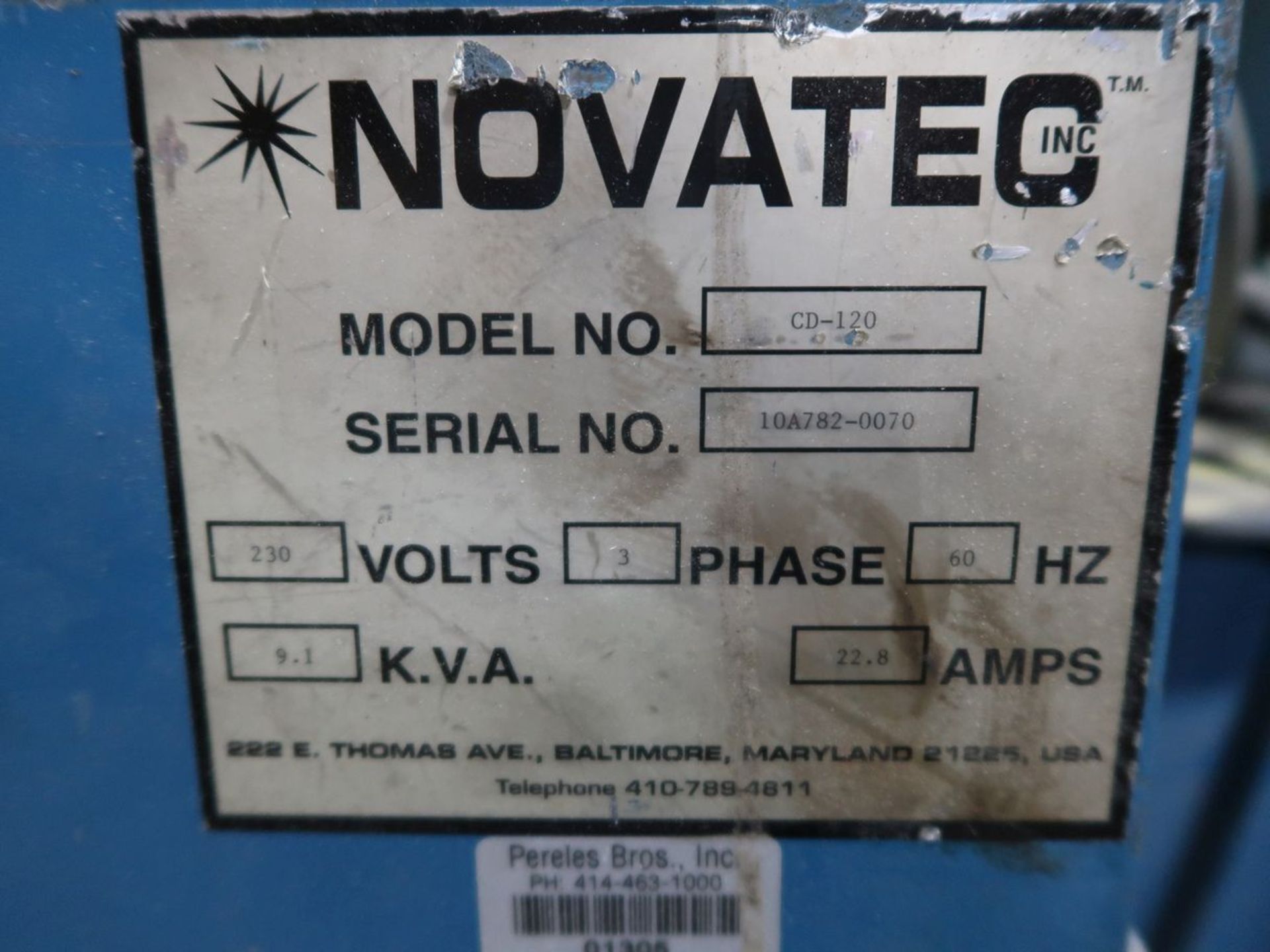 NOVATEC MODEL CD-120 DRYER SYSTEM W/ (3) HB-25 DRYER UNITS & HOPPER; S/N 10A782-0070 - Image 6 of 6
