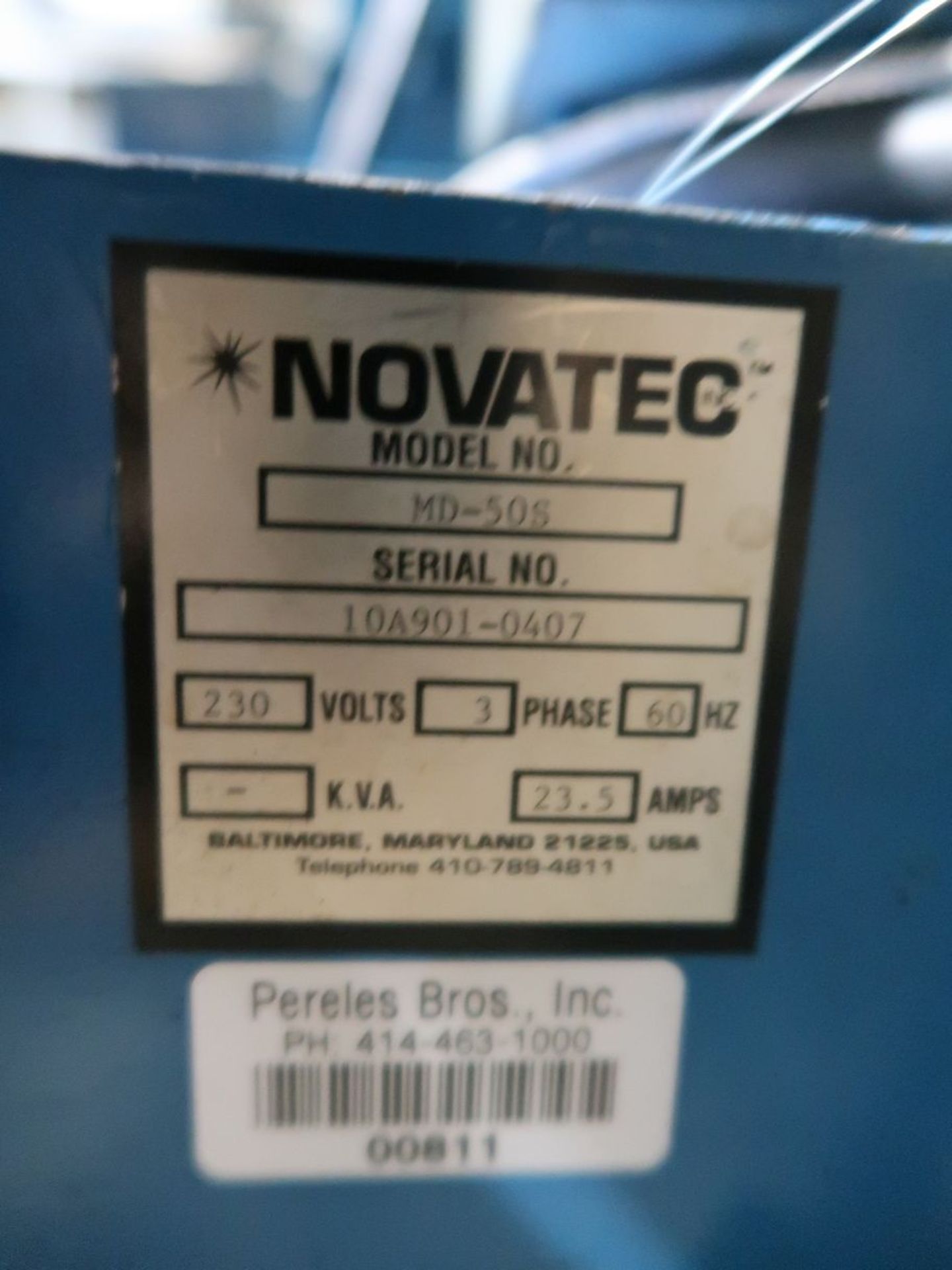 NOVATEC MODEL MD-50S DRYER; S/N 10A901-0407 - Image 3 of 3