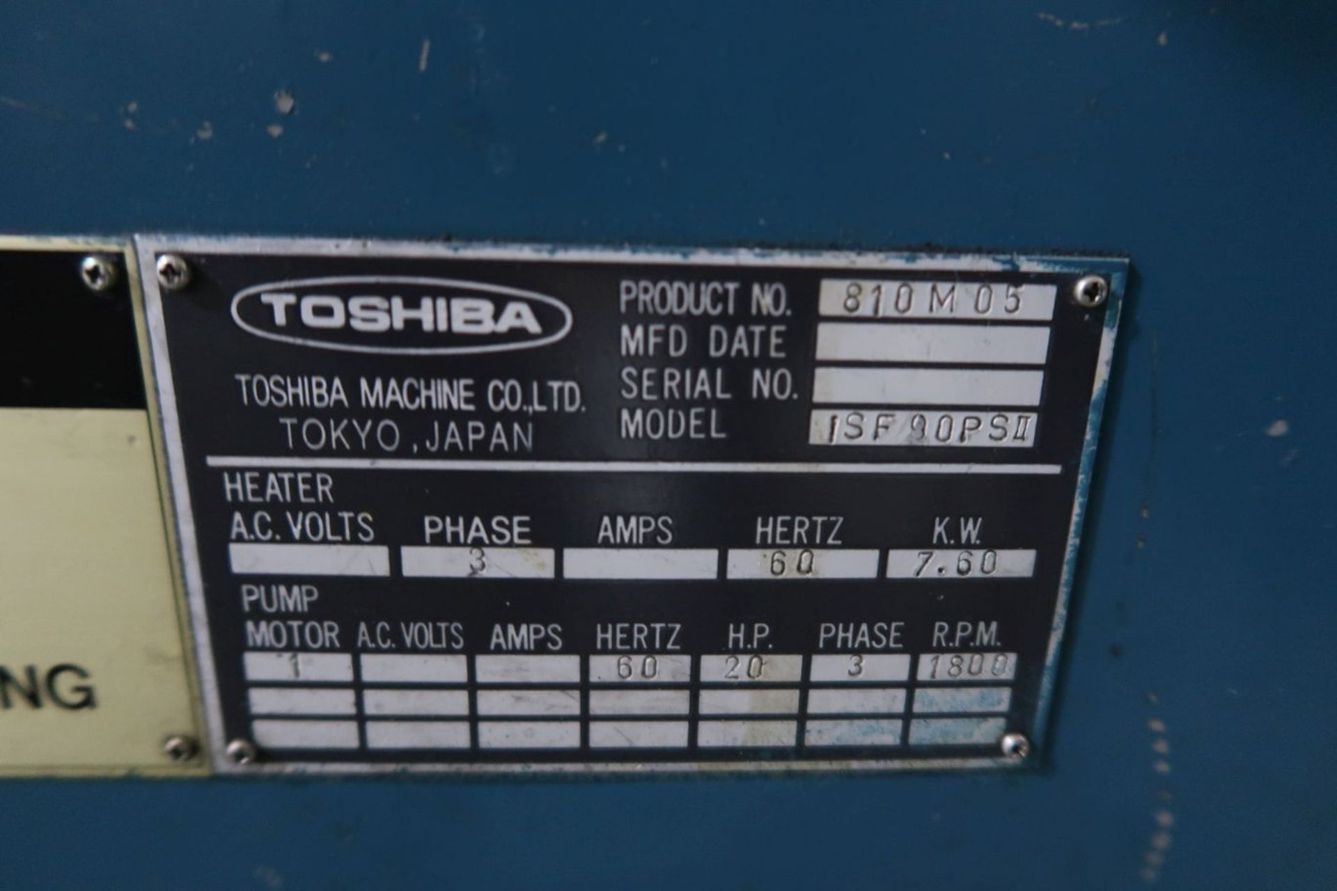 90-TON X 4.8-OZ. TOSHIBA MODEL 1SF90PSII-2B PLASTIC INJECTION MOLDING MACHINE (1992) - Image 16 of 16