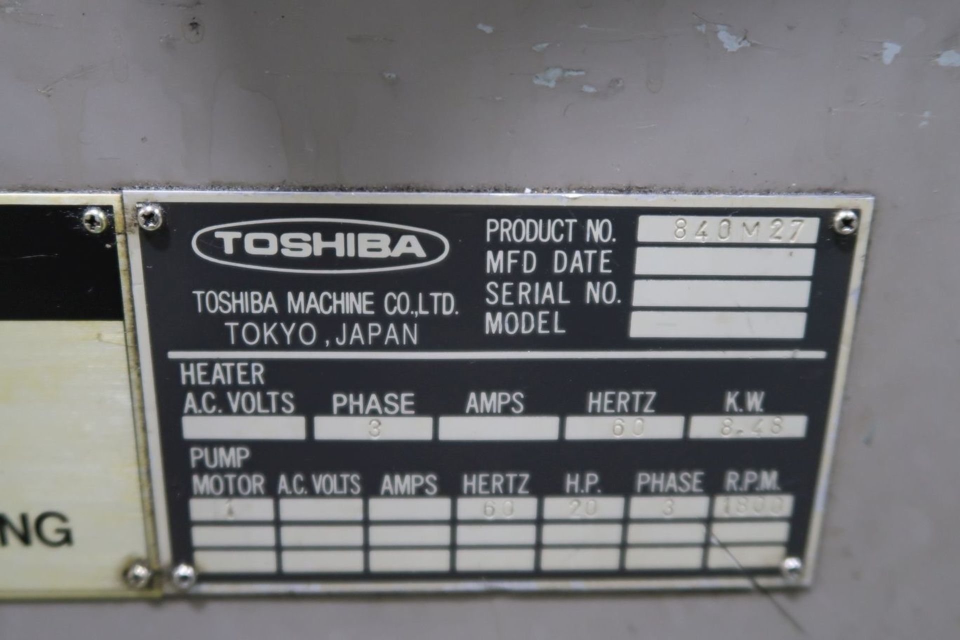 90-TON X 6.6-OZ. TOSHIBA MODEL 1SF90PVL-3B PLASTIC INJECTION MOLDING MACHINE (1995) - Image 18 of 18