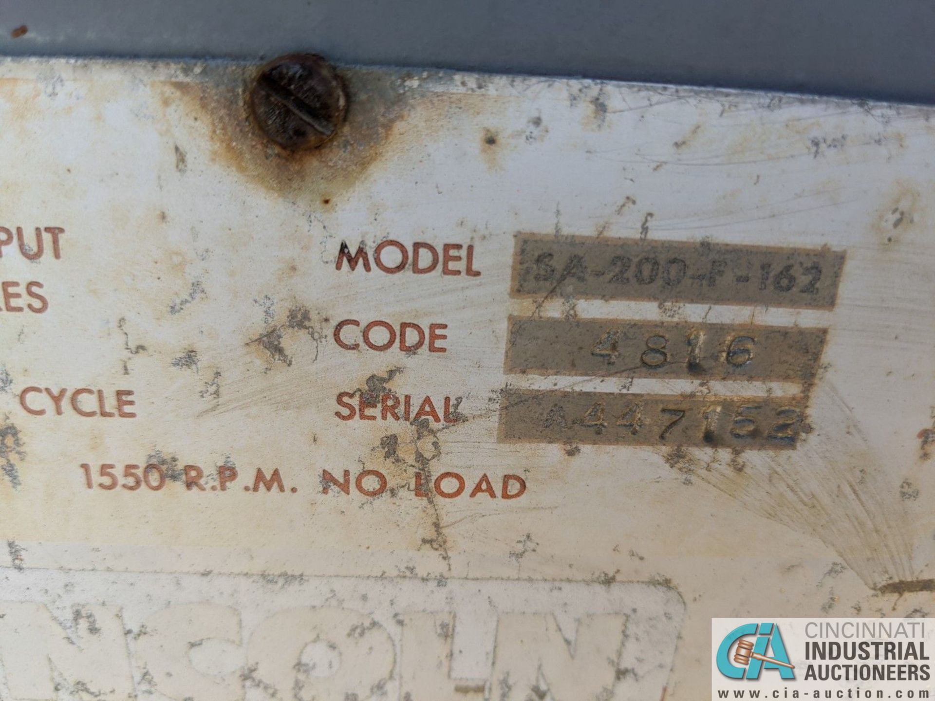 LINCOLN MODEL SA200-F-162 PORTABLE WELDER; S/N A447-152, ENGINE HAS STUCK VALVE **7954 Reynolds - Image 5 of 5