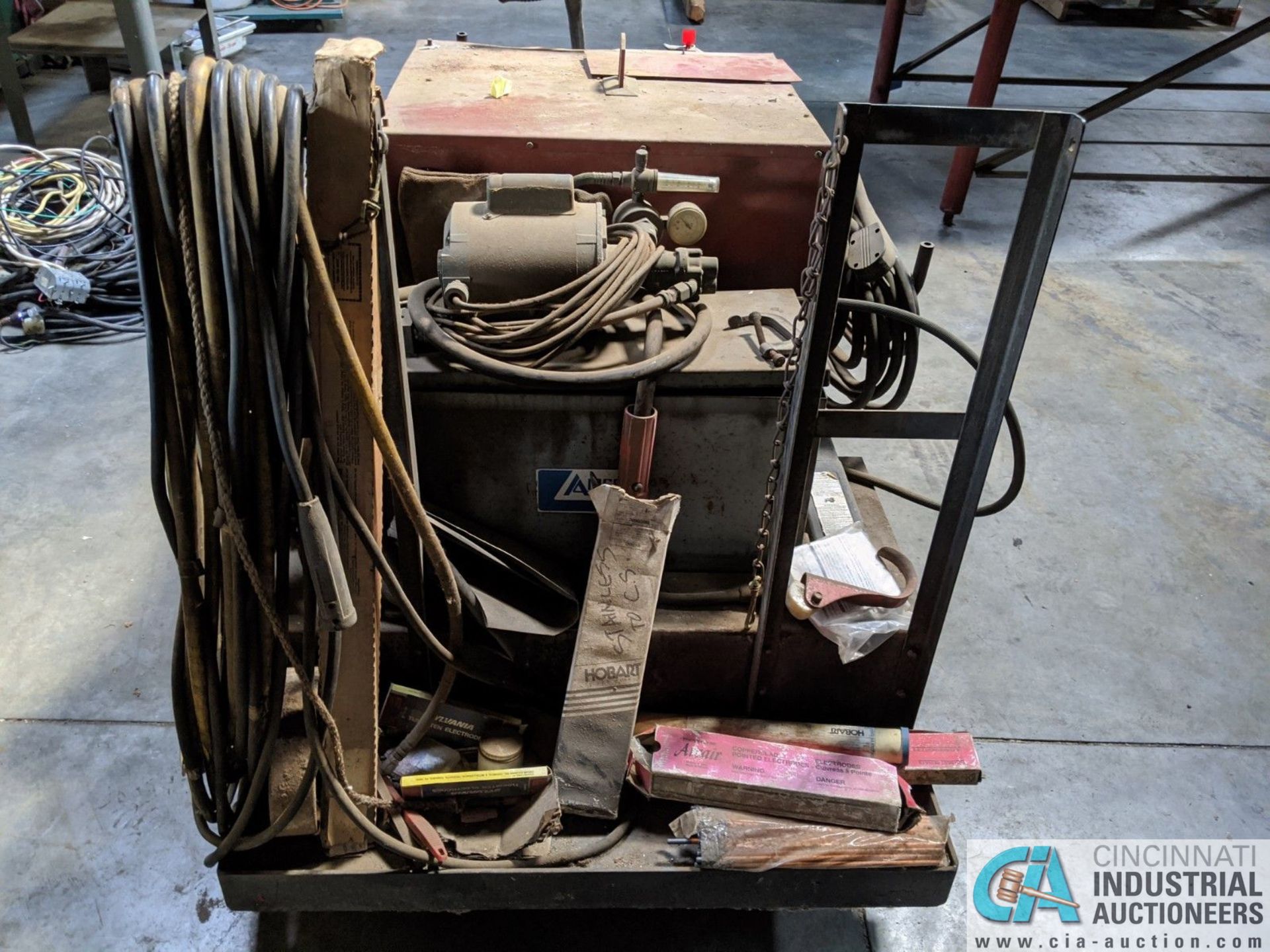 250 AMP LINCOLN MODEL TIG 250/250 WELDER; S/N 533770, MOUNTED ON CART W/ LEADS & AIRCO CHILLER (8635 - Image 3 of 5