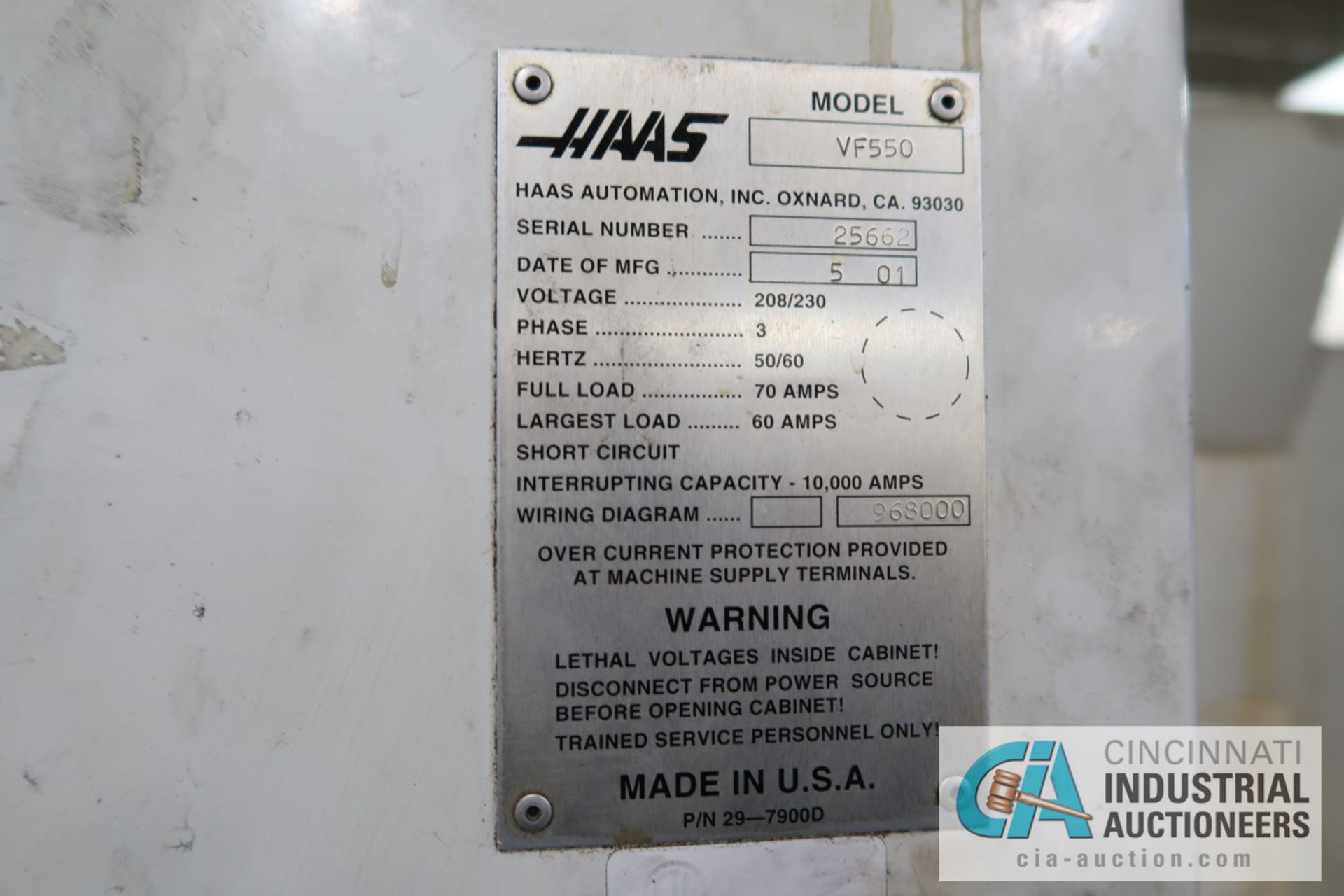 HAAS MODEL VF5/50 CNC VERTICAL MACHINING CENTER; S/N 25662, 23" X 50" TABLE, 50 TAPER SPINDLE, 30- - Image 4 of 17