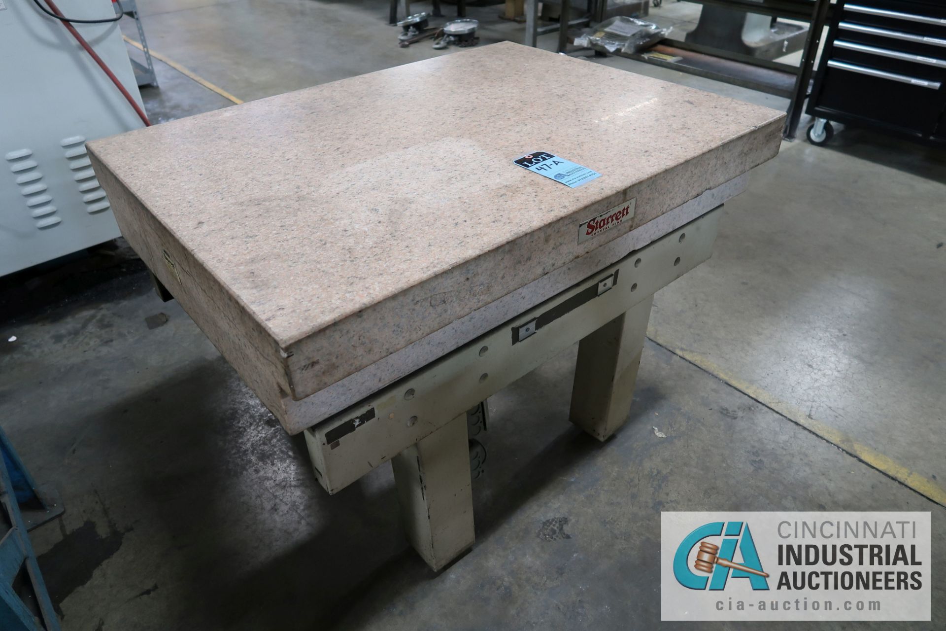 36" X 48" X 8" THICK STARRETT CRYSTAL PINK TWO-LEDGE STAND MOUNTED GRANITE SURFACE PLATE **LOADING