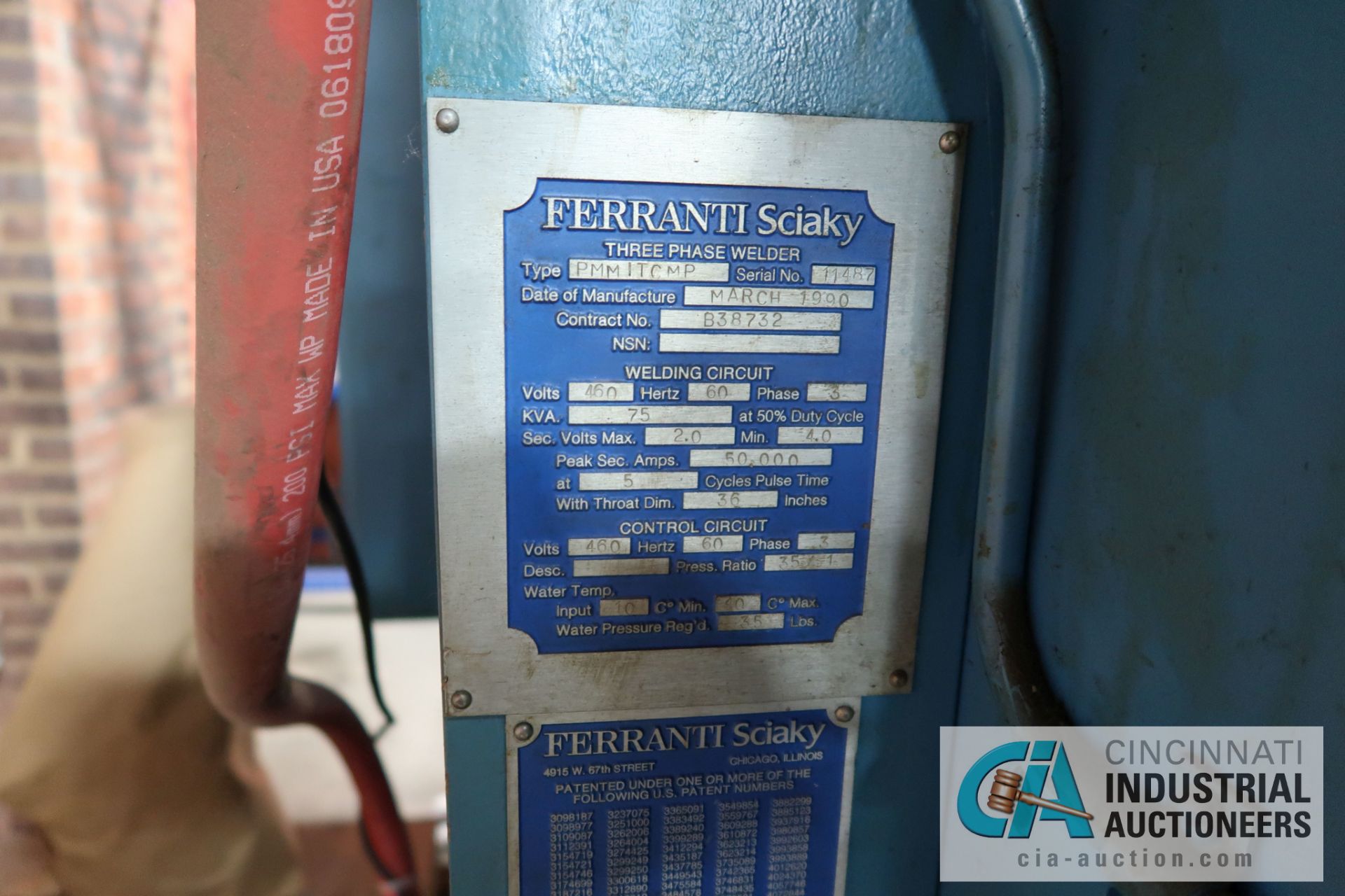 75 KVA FERRANTI-SCIAKY TYPE PMMITCMP SEAM WELDER; S/N 11487, 460 VOLTS, 60 HERTZ, SCIAKY TOUCH- - Image 3 of 12