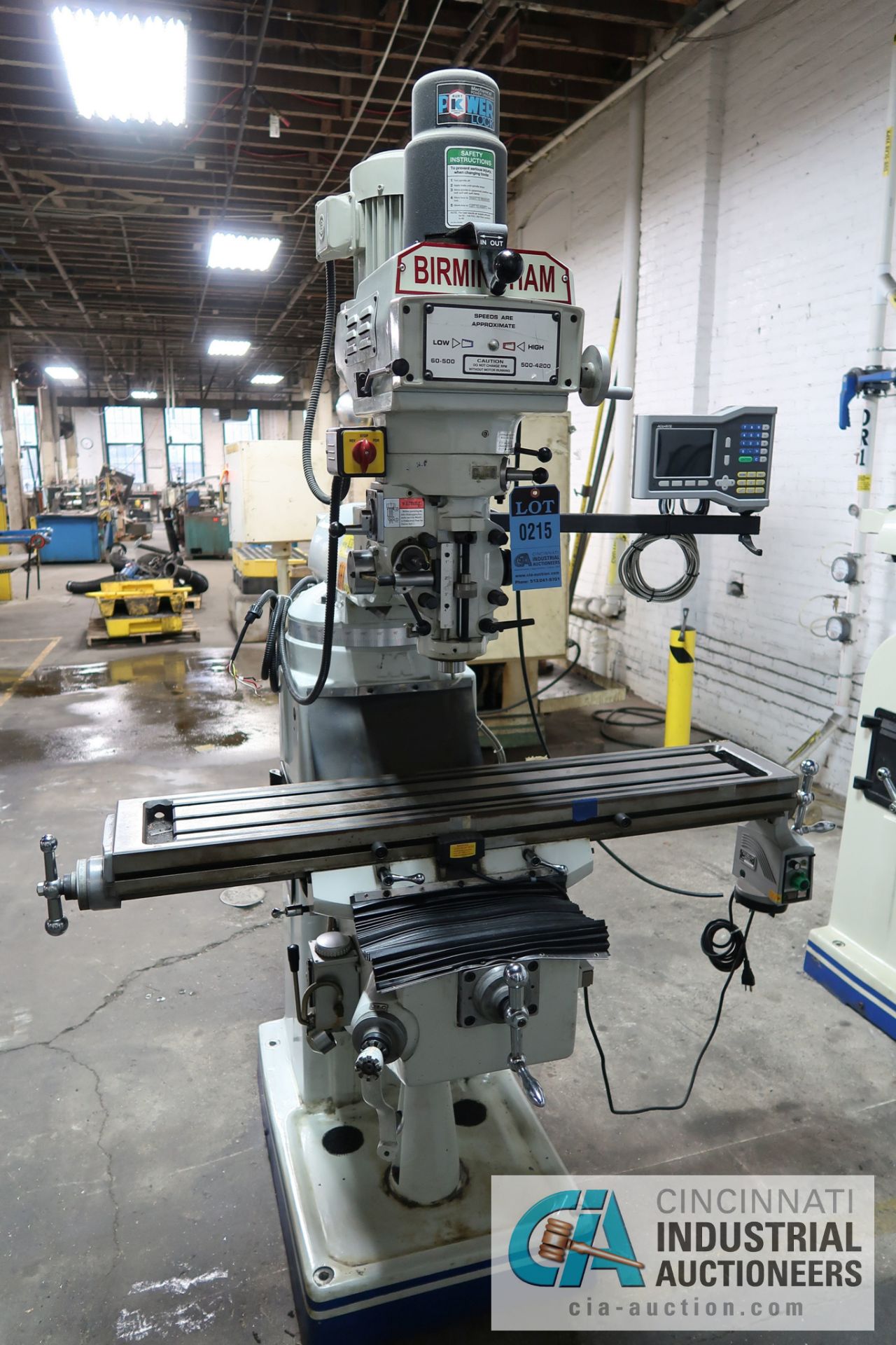 3 HP BIRMINGHAM MODEL BPV-3949-C VERTICAL MILLING MACHINE; S/N 130299, 9" X 49" TABLE SIZE, POWER