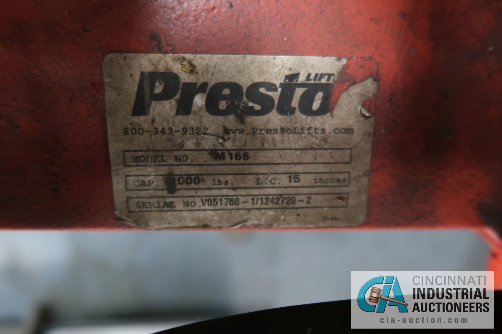 1,000 LB. CAPACITY PRESTO MODEL M166 MANUAL HYDRAULIC DIE LIFT CART - Image 3 of 4