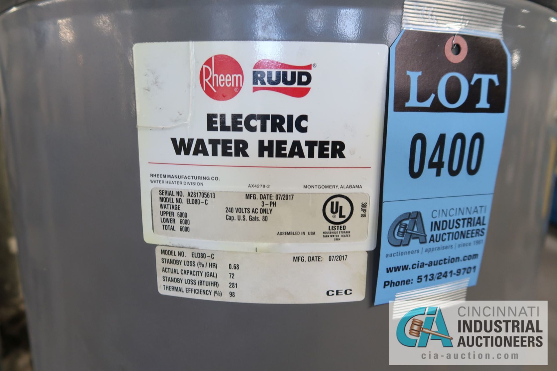 RUDO MODEL ELD-80C ELECTRIC WATER HEATER, 80 GALLON CAPACITY (NEW 7-2017) **LOADING FEE DUE THE " - Image 2 of 2