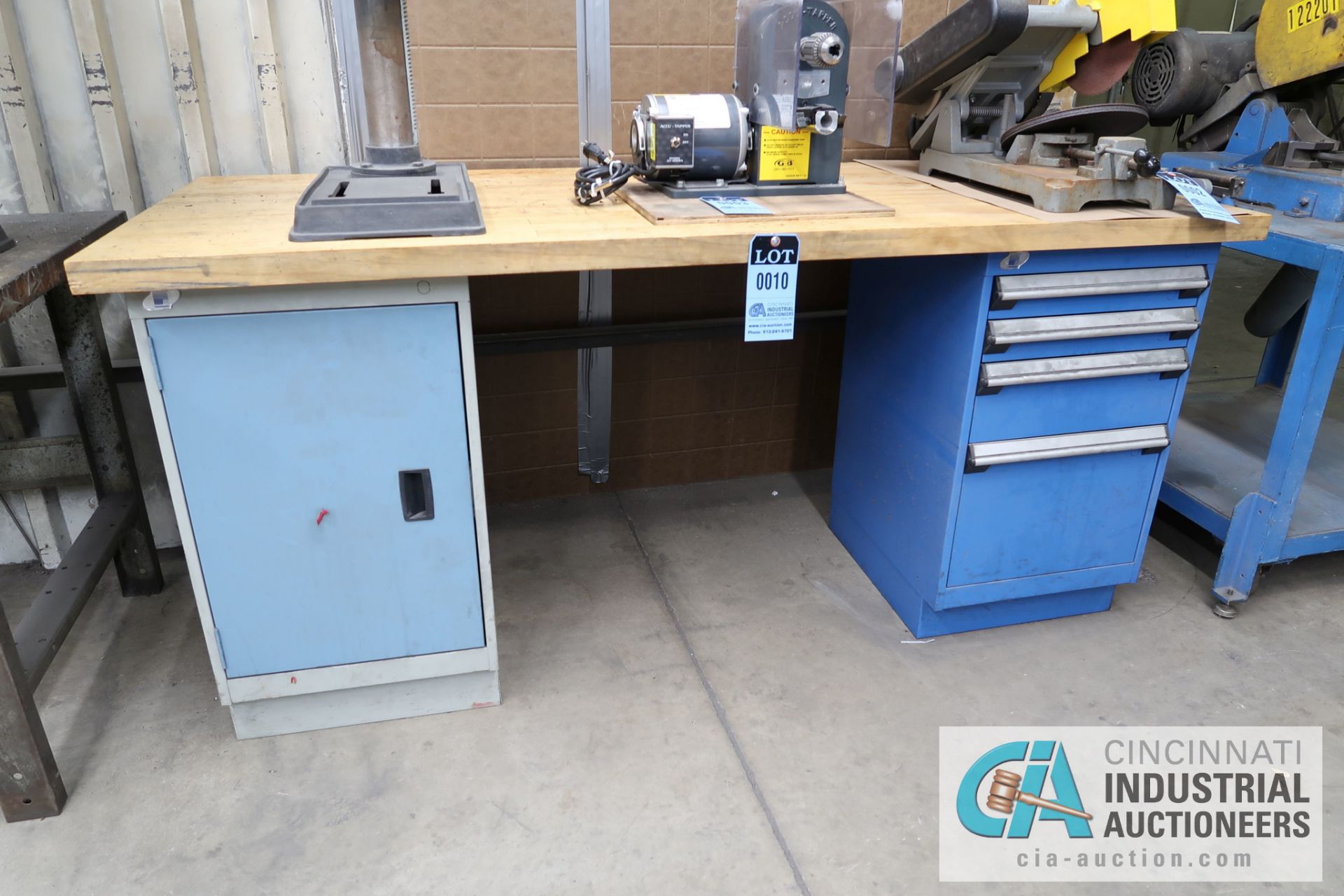 **30" X 72" X 34" HIGH ROUSSEAU FOUR-DRAWER AND CABINET MAPLE TOP WORK STATION **DELAY REMOVAL -