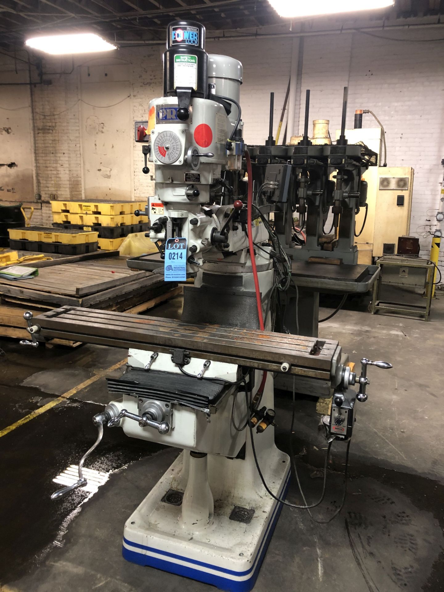 3 HP PRM MODEL PR70950 VERTICAL MILLING MACHINE; S/N 30932706, 9" X 50" TABLE, KURT POWER DRAW