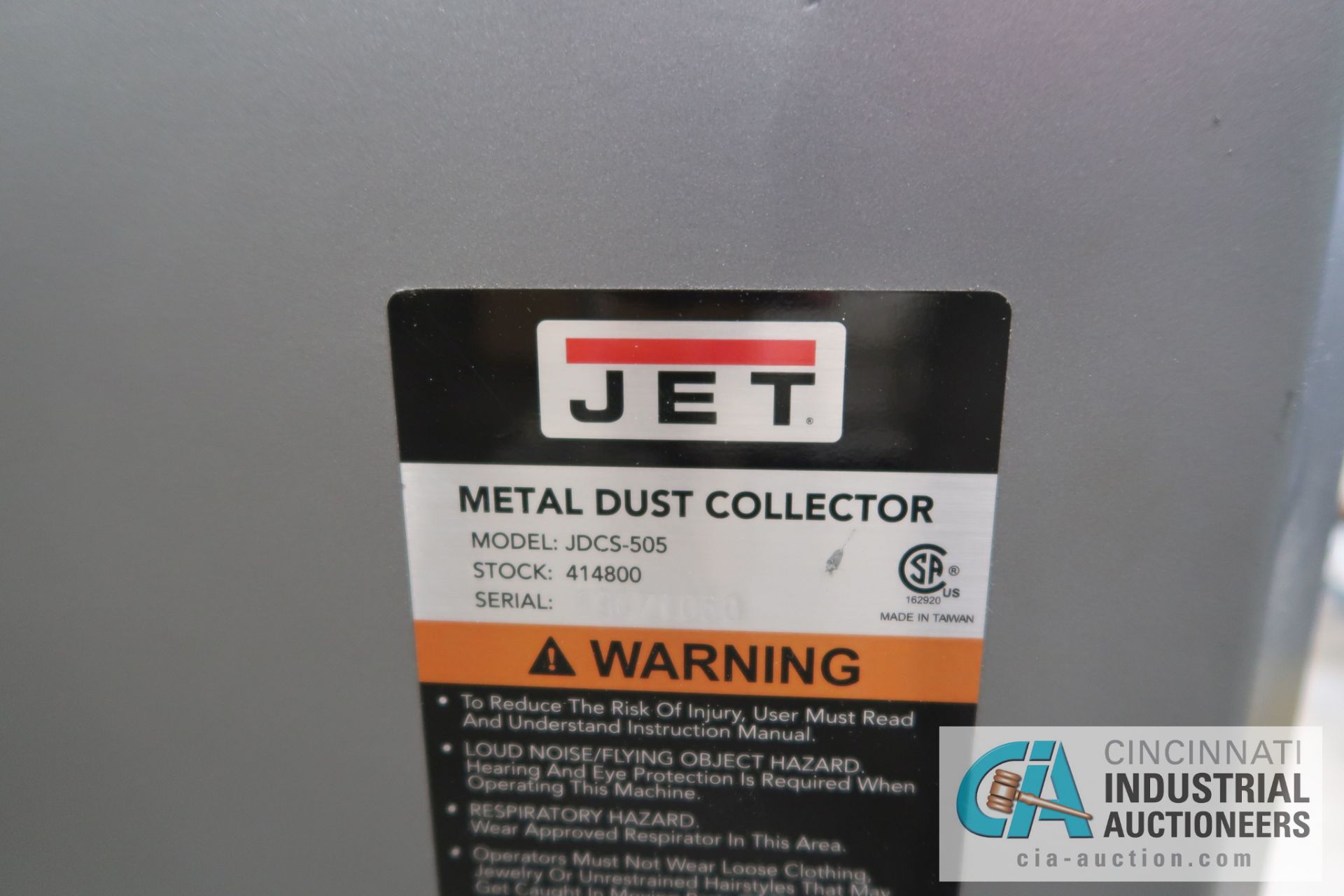 8" JET MODEL JBG-8A DE MOUNTED GRINDER WITH JET MODEL JDCS-505 METAL DUST COLLECTOR CABINET - Image 4 of 4