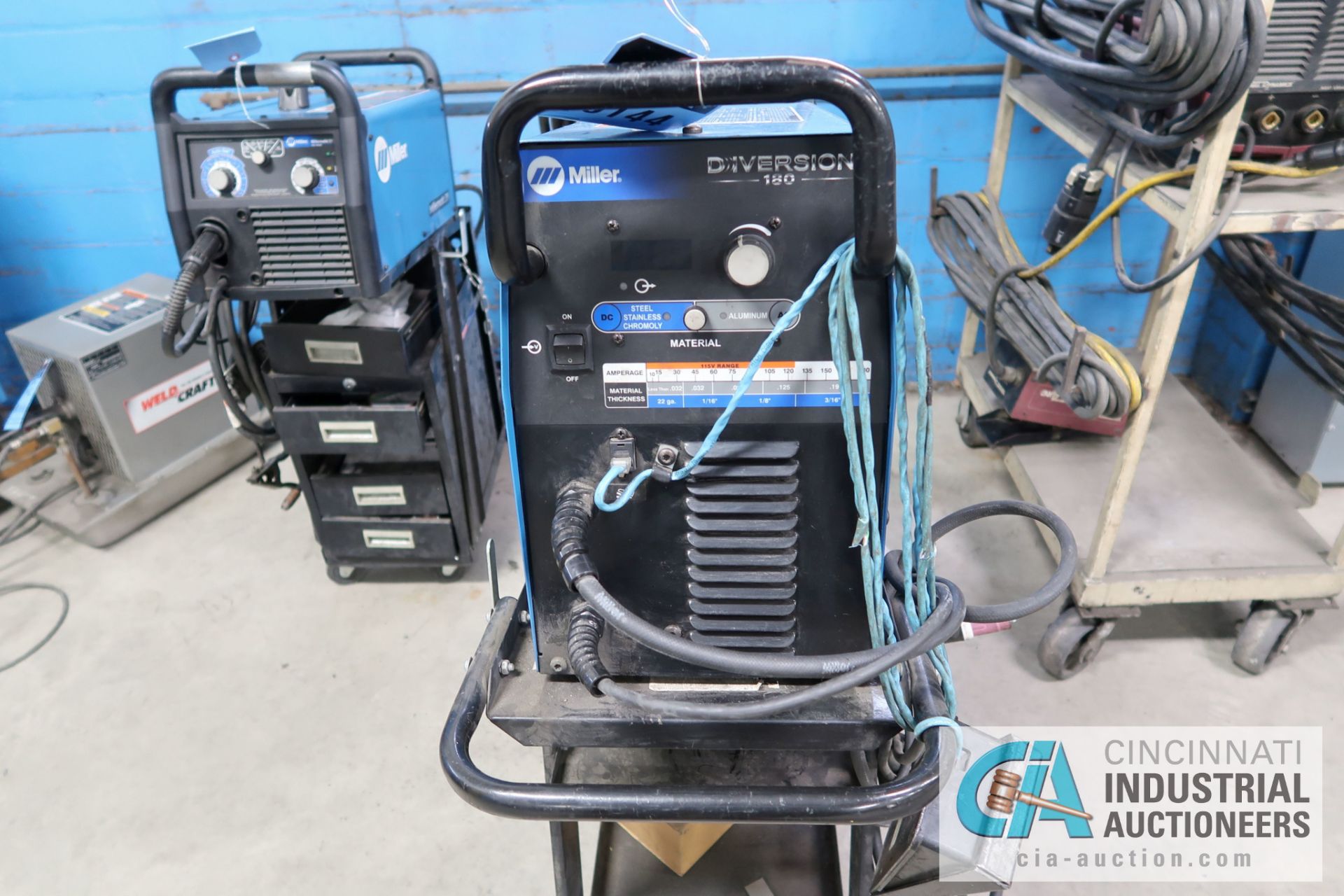 180 AMP MILLER DIVERSON 180 TIG WELDER POWER SOURCE; S/N MF360924L, WITH CART, LEADS, AND FOOT PEDAL - Image 2 of 4