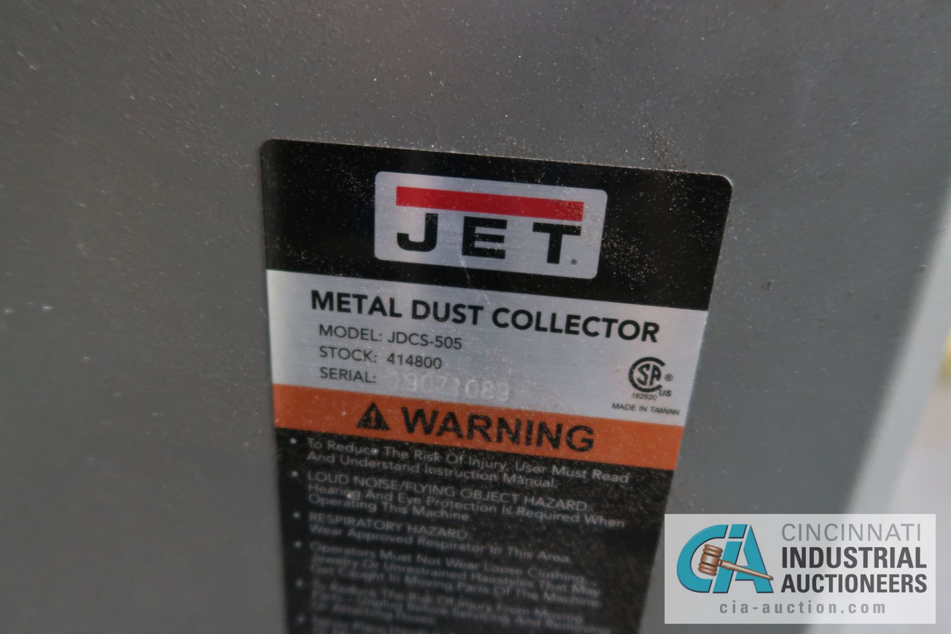 8" JET MODEL JBG-8A DE BENCH GRINDER WITH JET MODEL JDCS-505 DUST COLLECTOR - Image 3 of 4