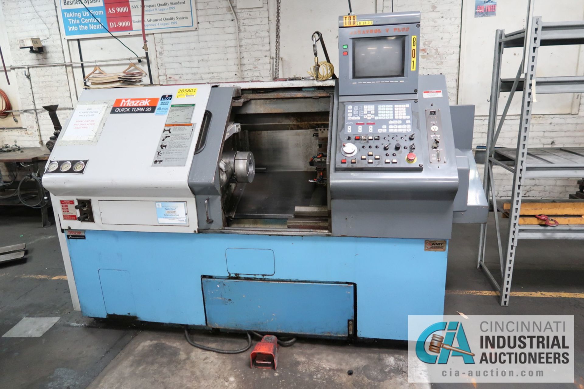 MAZAK MODEL QUICK-TURN 20 CNC TURNING CENTER; S/N 122228, 8" 3-JAW CHUCK, TAILSTOCK, 10-POSITION - Image 2 of 12