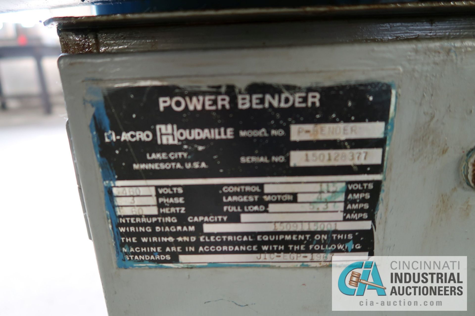 DI-ACRO MODEL P-BENDER, PNEUMATIC POWER BENDER; S/N 150128377, 3-PHASE, 460 VOLTS **LOADING FEE - Image 6 of 6