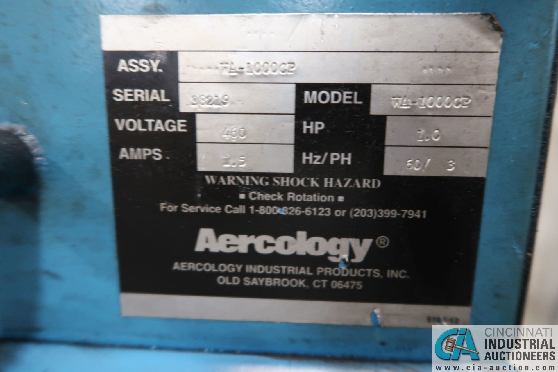 AERCOLOGY MODEL WA-1000CP PORTABLE FUME COLLECTOR; S/N 38219, 460 VOLTS, 3-PHASE, 1 HP MOTOR - Image 4 of 5