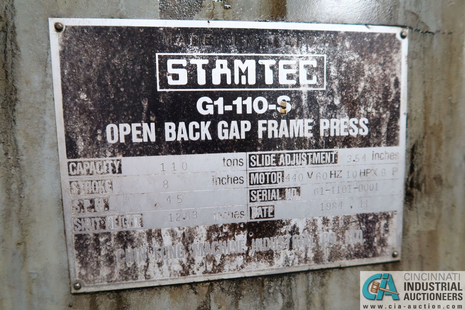 121 TON STAMTEC MODEL G1-110 SINGLE CRANK OBI PRESS; S/N G1-1101-001, 8" STROKE - Image 10 of 20