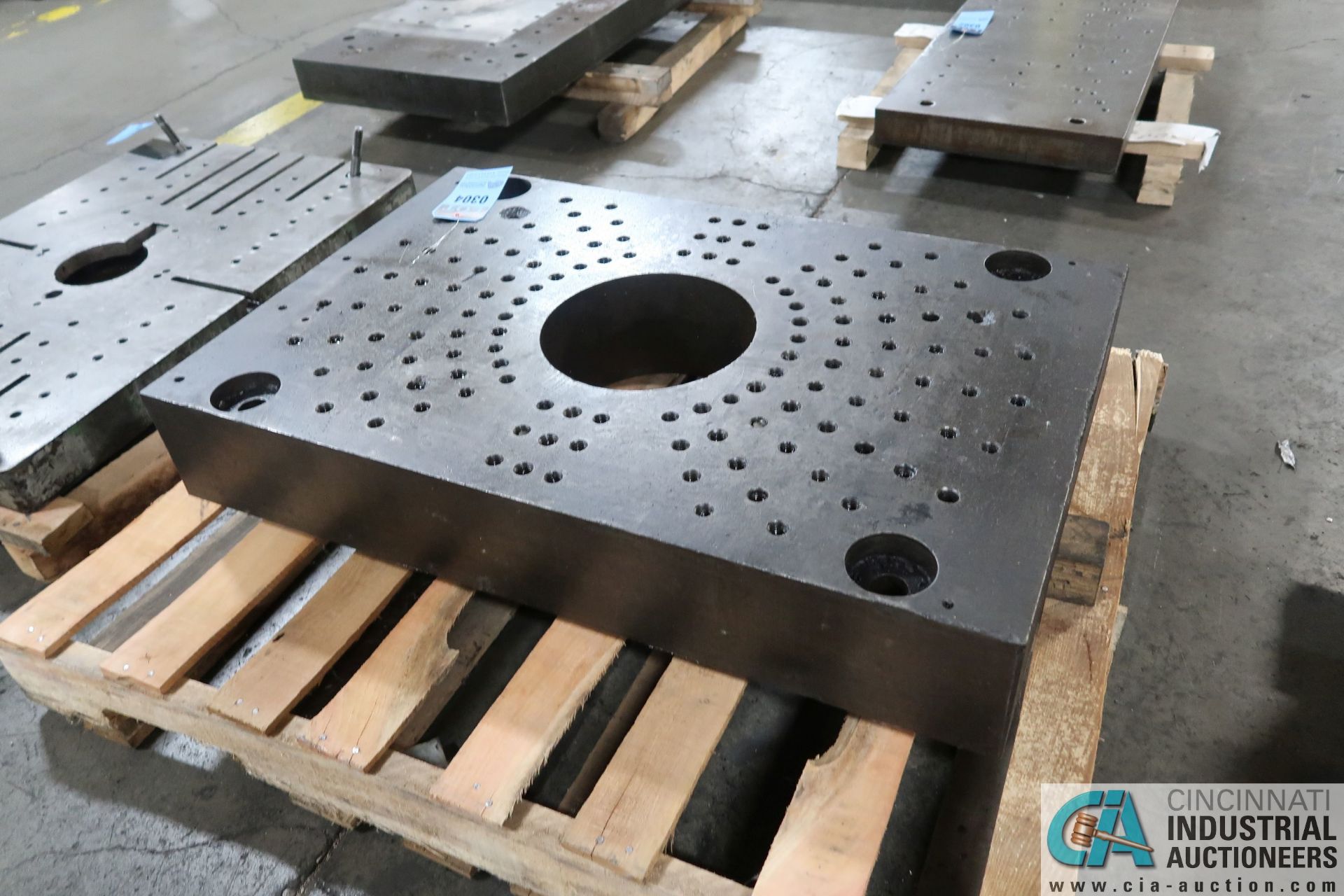 25-5/8" X 39-3/4" X 6-1/4" THICK DRILLED AND TAPPED PRESS BED, 10-1/4" DIAMETER CENTER HOLE - Image 2 of 2