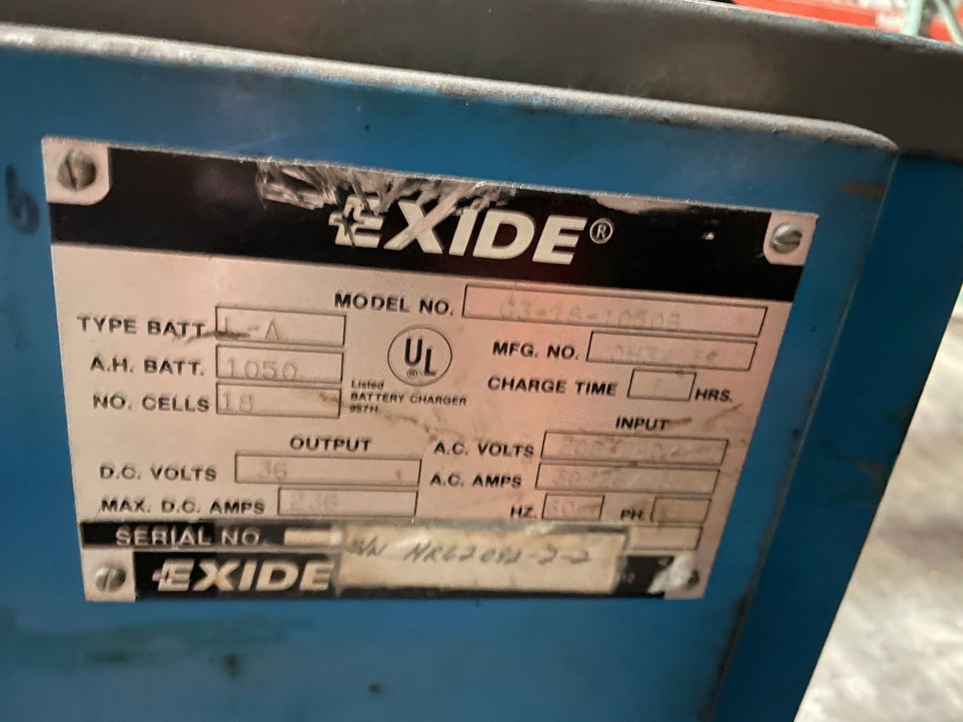 36 VOLT EXIDE MODEL G3-18-1050B BATTERY CHARGER - Image 2 of 2