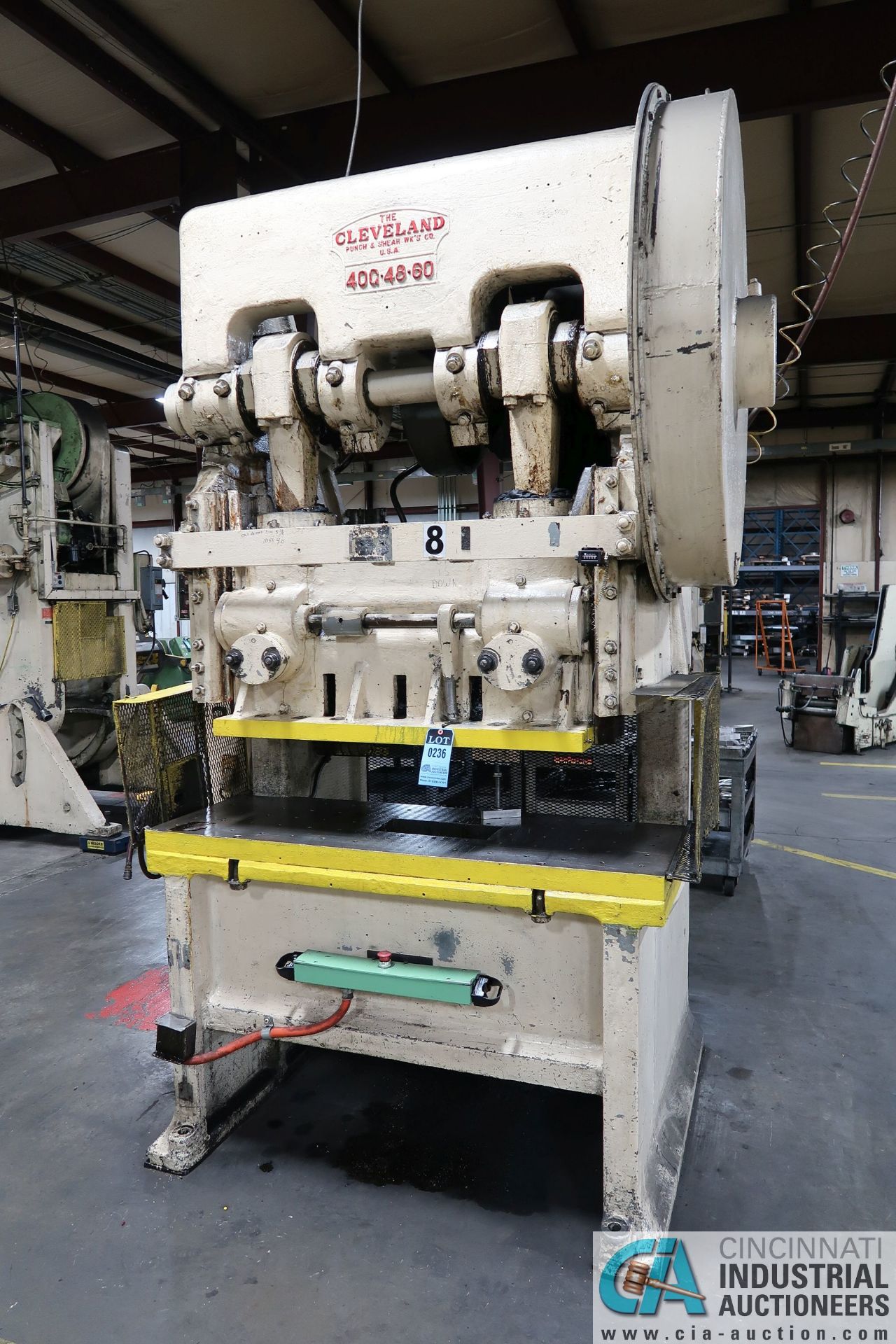 60 TON CLEVELAND MODEL 40G-48-60 DOUBLE CRANK GAP FRAME PRESS; S/N 19319, 3.5" STROKE, 5.375 MINIMUM