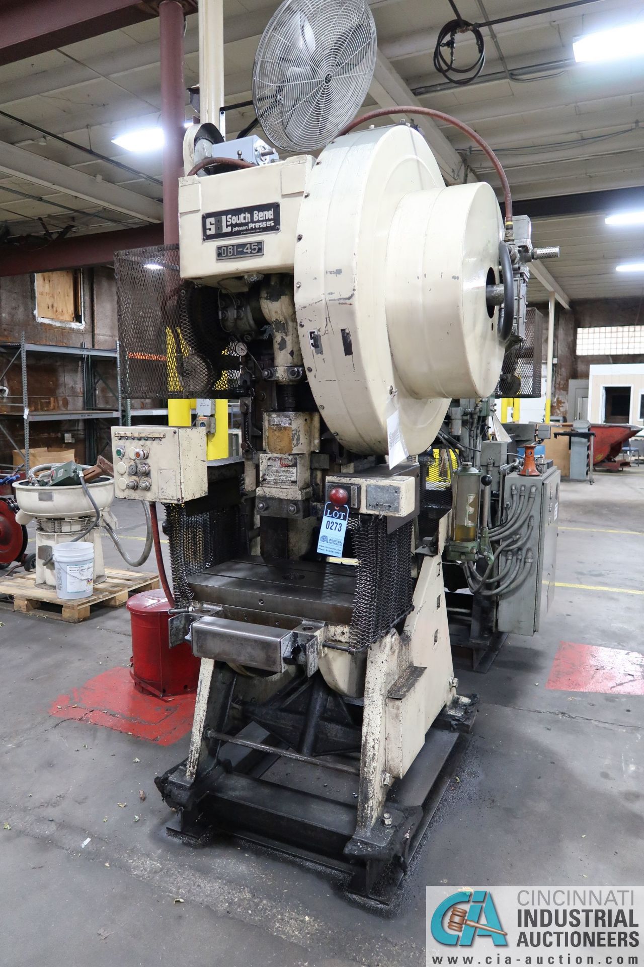 45 TON SOUTH BEND MODEL 45-EW-AC OBI PRESS; S/N 83007, 3" STROKE, 11-1/4" SHUT HEIGHT, 3"