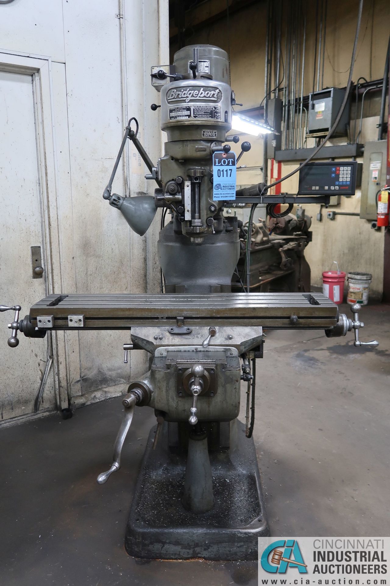 1 HP BRIDGEPORT 8-SPEED VERTICAL MILLING MACHINE; S/N 156583, 80-2,720 SPINDLE RPMS, 9" X 42" TABLE, - Image 3 of 8