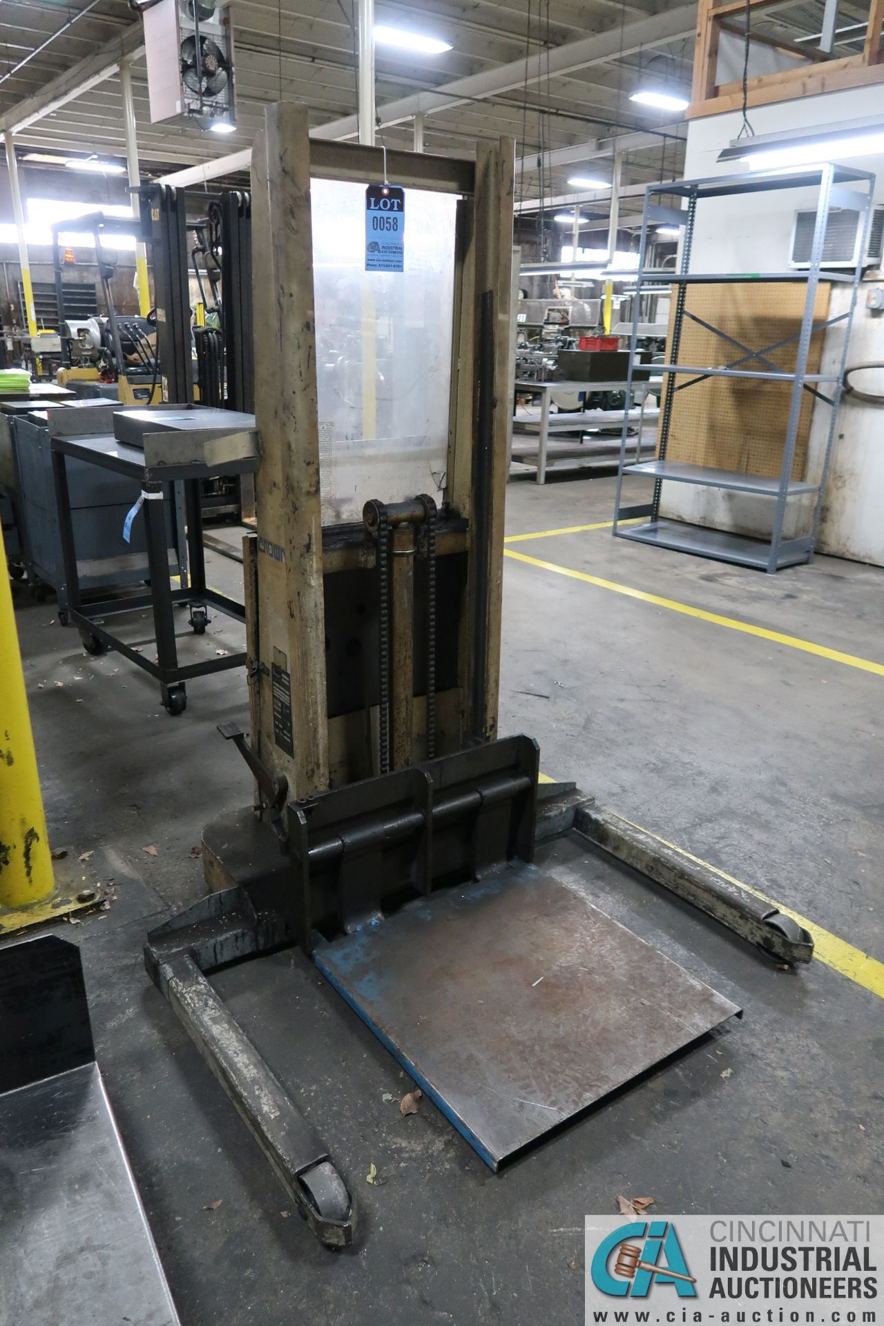 1,500 LB. CAPACITY CROWN MODEL 15BS 12 VOLT ELECTRIC WALK-BEHIND PALLET STACKER; S/N 26976, WITH - Image 2 of 4