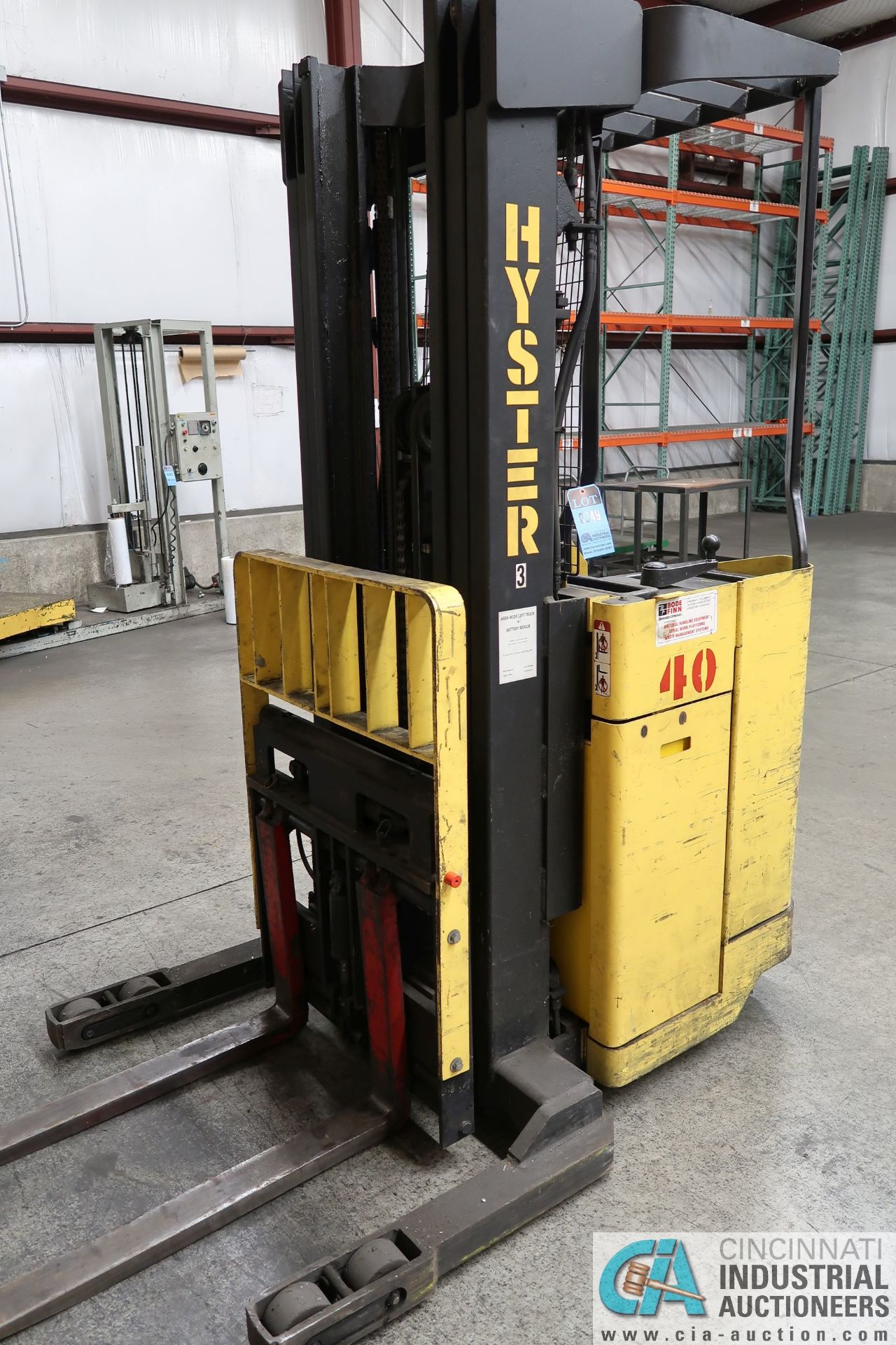 4,000 LB. HYSTER MODEL N4035 STAND-UP 36 VOLT ELECTRIC THREE-STAGE MAST, NO BATTERY CHARGER