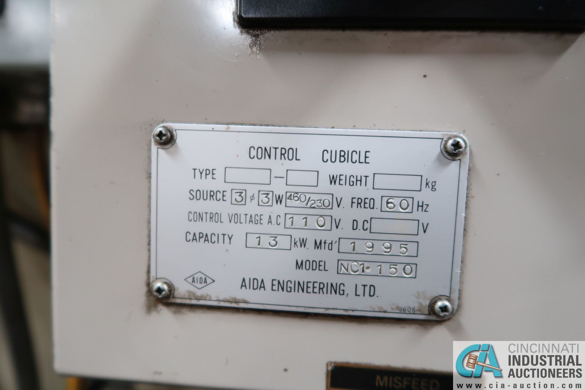 165 TON AIDA MODEL NC1-150 (2) SINGLE CRANK GAP FRAME PRESS; S/N 10215-8294 - Image 6 of 19