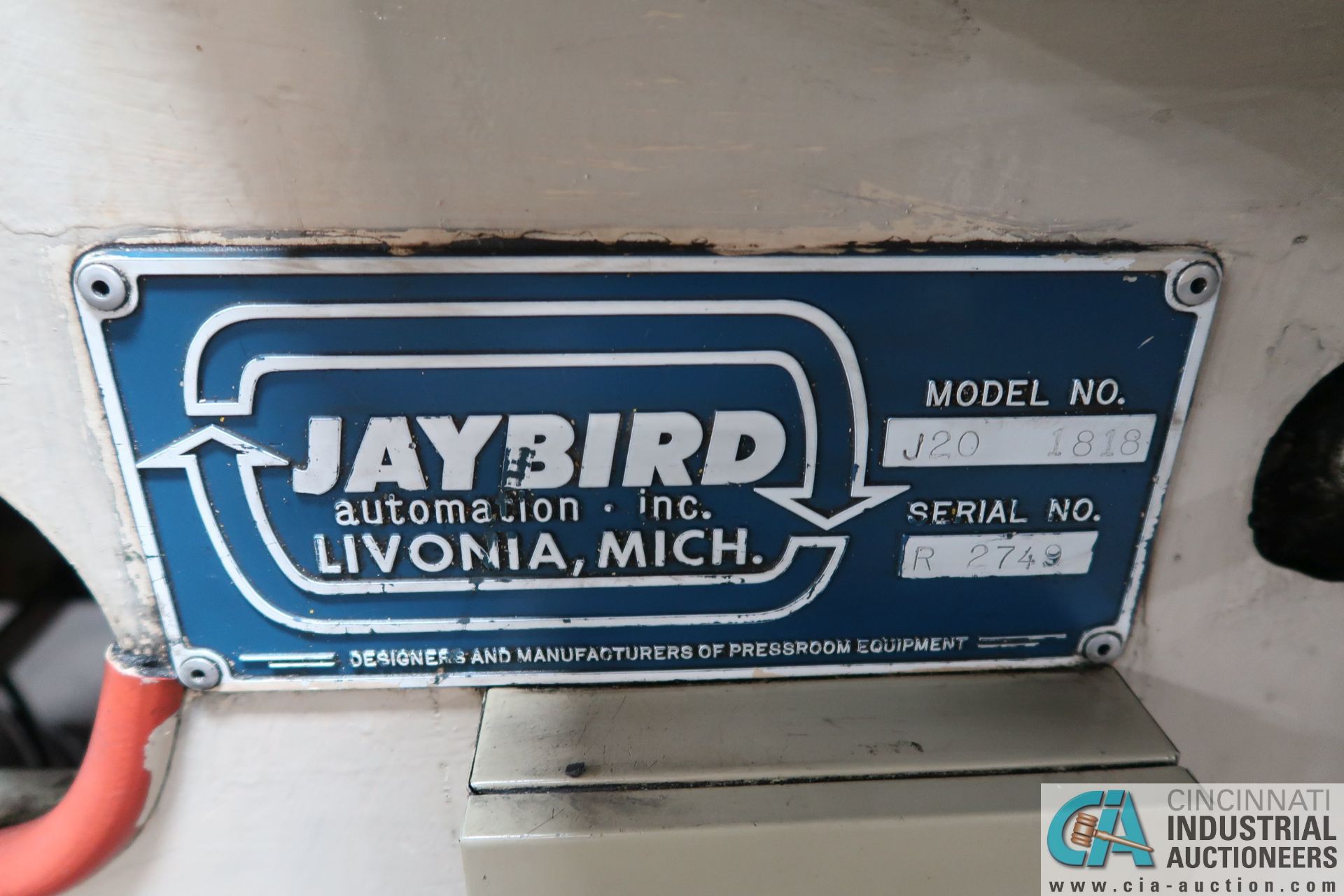 18" JAYBIRD MODEL J20-1818 AIR FEED; S/N R2749 - Image 5 of 11